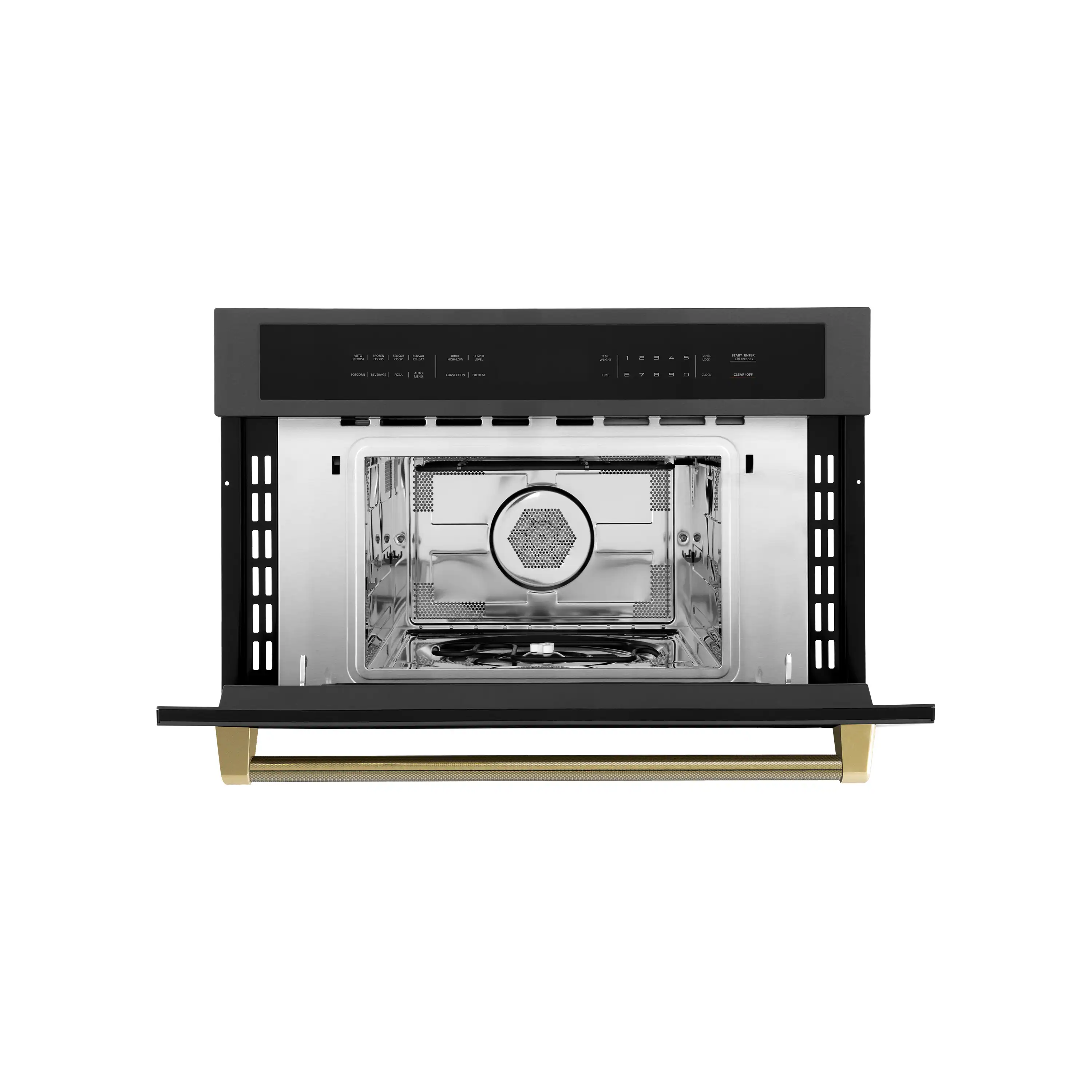 ZLINE Autograph 30-Inch Microwave Oven in Black Stainless Steel and Polished Gold Helix Handle (MWOZ-30-BS-KG) - Image 5