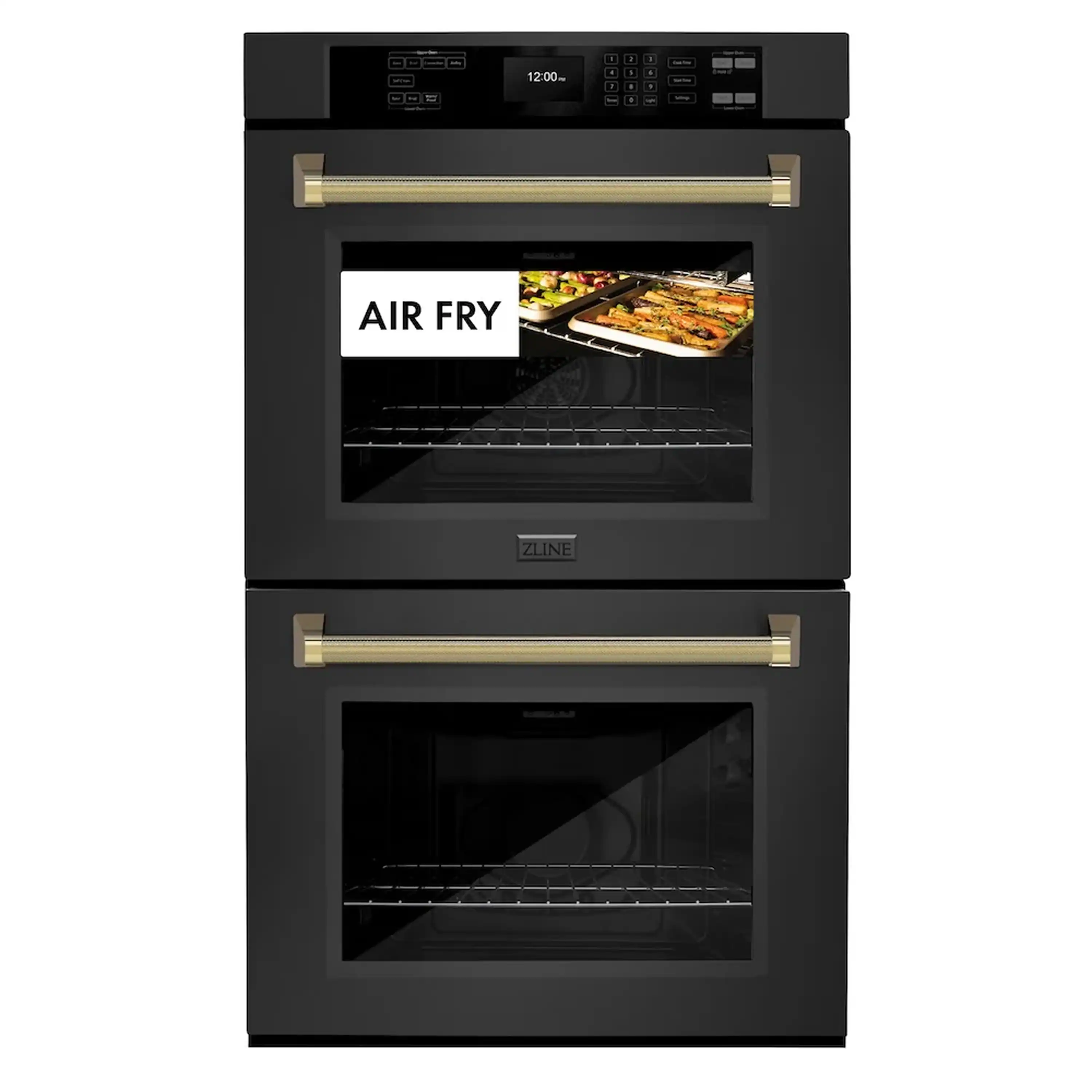 ZLINE Autograph 30-Inch True Convection Double Wall Oven in Black Stainless Steel with Gold Helix Handles (WADBZ-30-KG) - Image 4