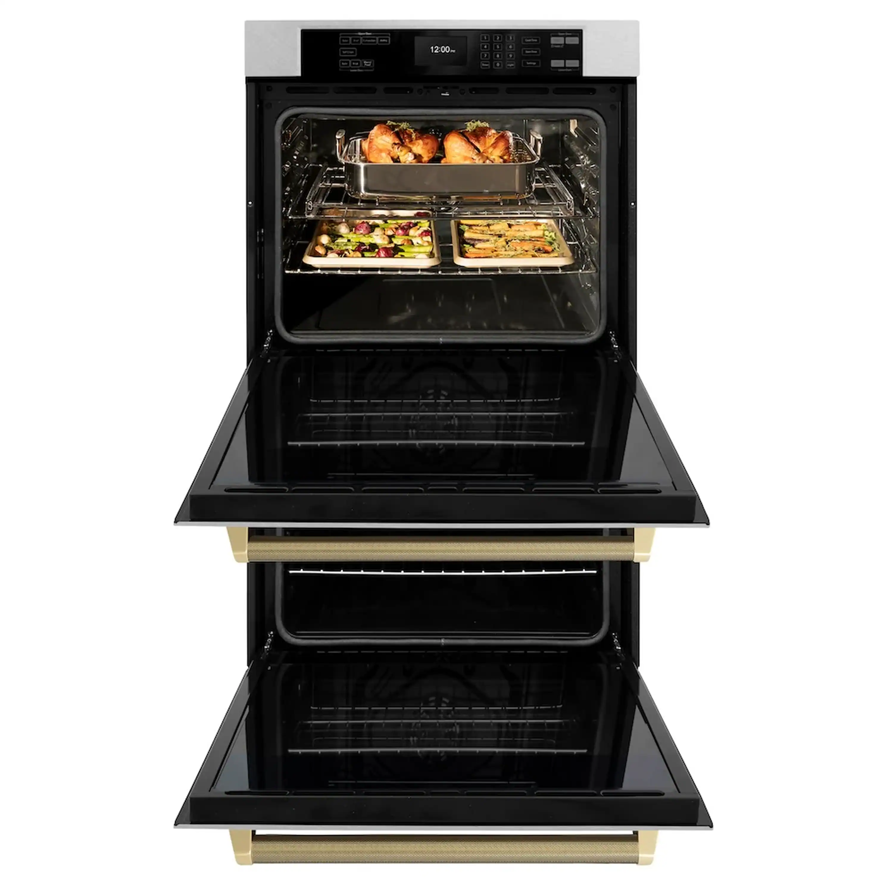 ZLINE Autograph 30-Inch True Convection Double Wall Oven in Satin Steel with Bronze Helix Handles (WADSZ-30-KCB) - Image 5