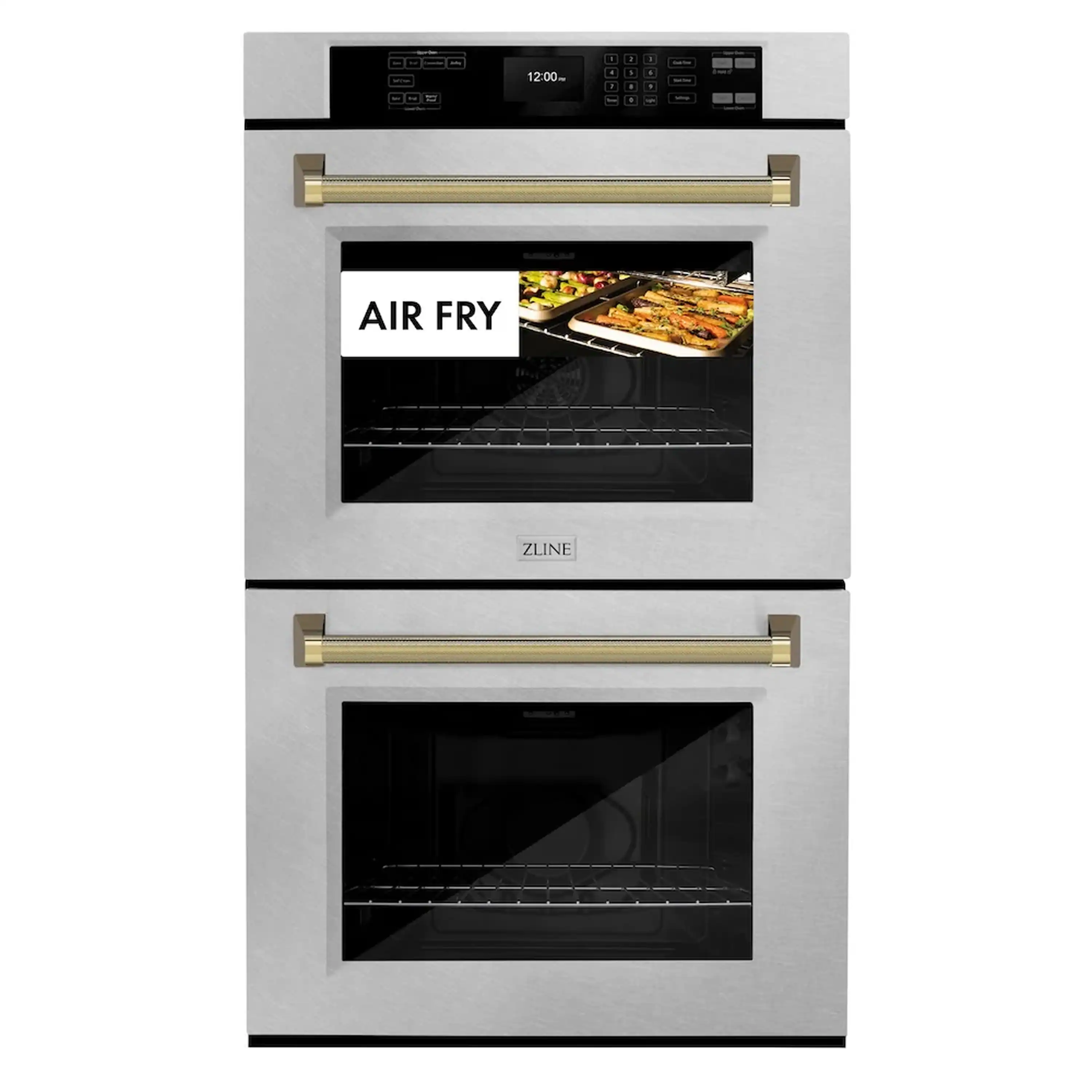 ZLINE Autograph 30-Inch True Convection Double Wall Oven in Satin Steel with Gold Helix Handles (WADSZ-30-KG) - Image 4