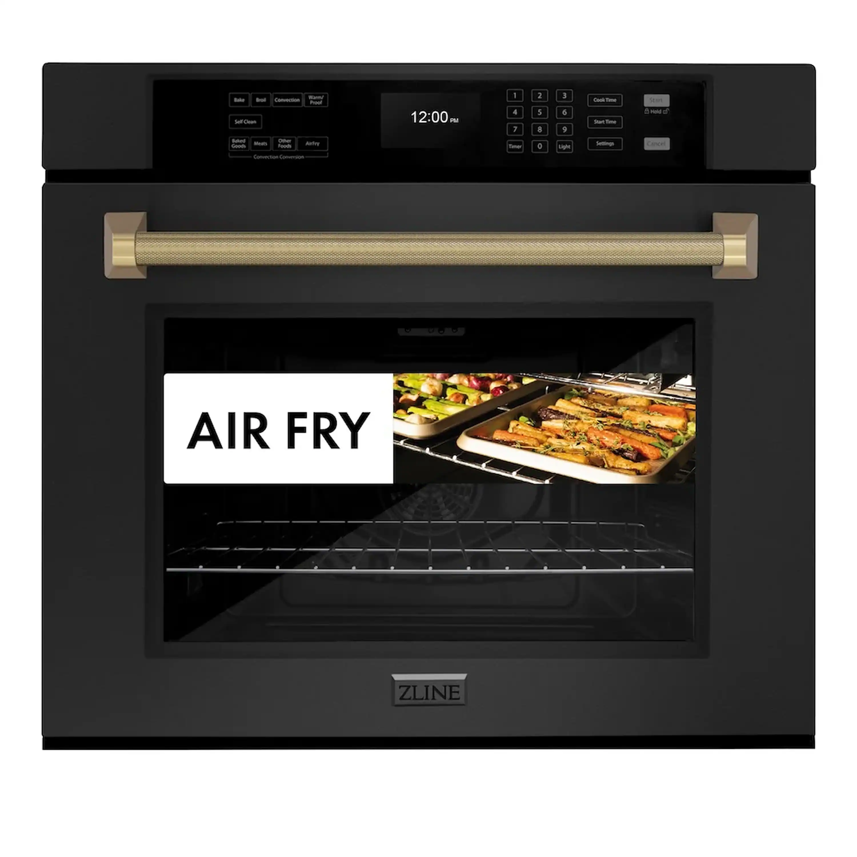 ZLINE Autograph 30-Inch True Convection Single Wall Oven in Black Stainless Steel with Bronze Helix Handle (WASBZ-30-KCB) - Image 4