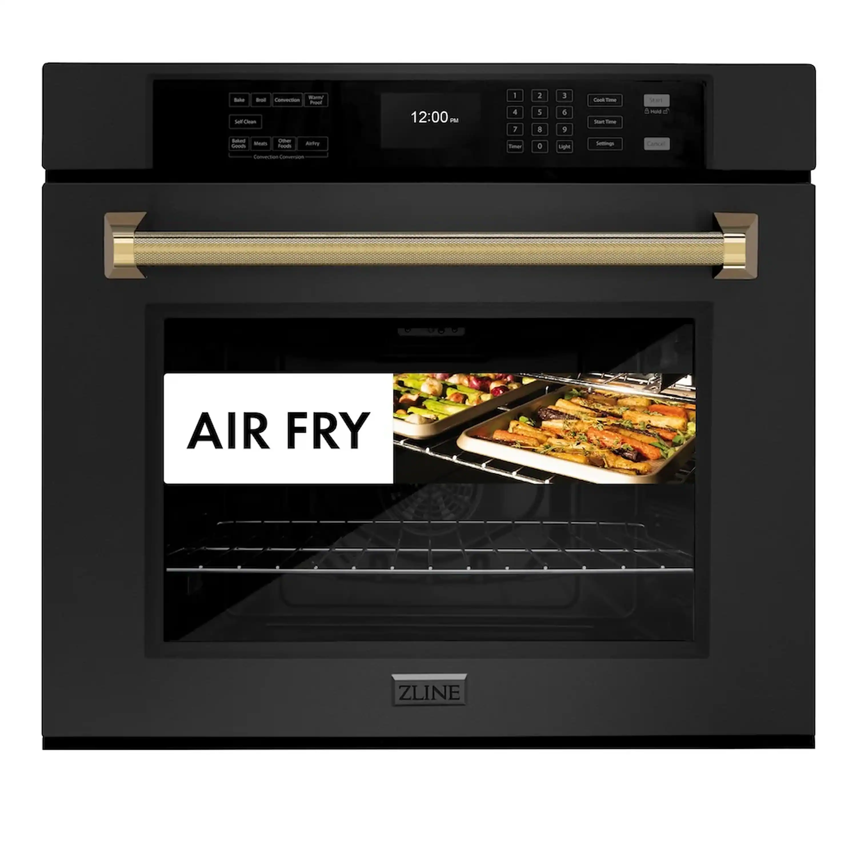 ZLINE Autograph 30-Inch True Convection Single Wall Oven in Black Stainless Steel with Gold Helix Handle (WASBZ-30-KG) - Image 4