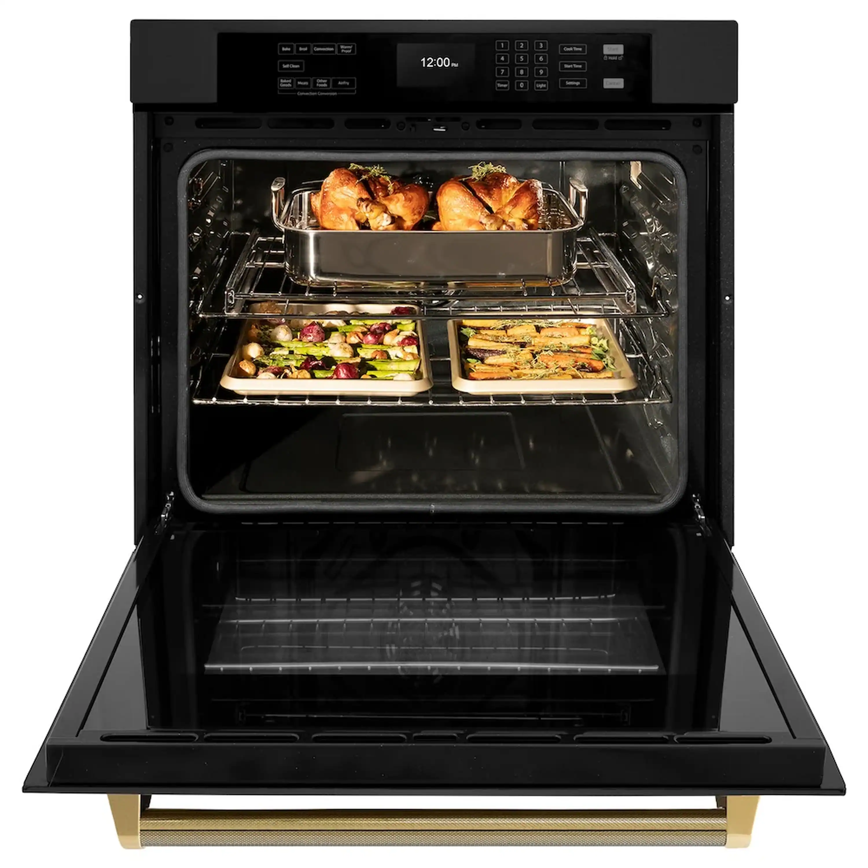 ZLINE Autograph 30-Inch True Convection Single Wall Oven in Black Stainless Steel with Gold Helix Handle (WASBZ-30-KG) - Image 5