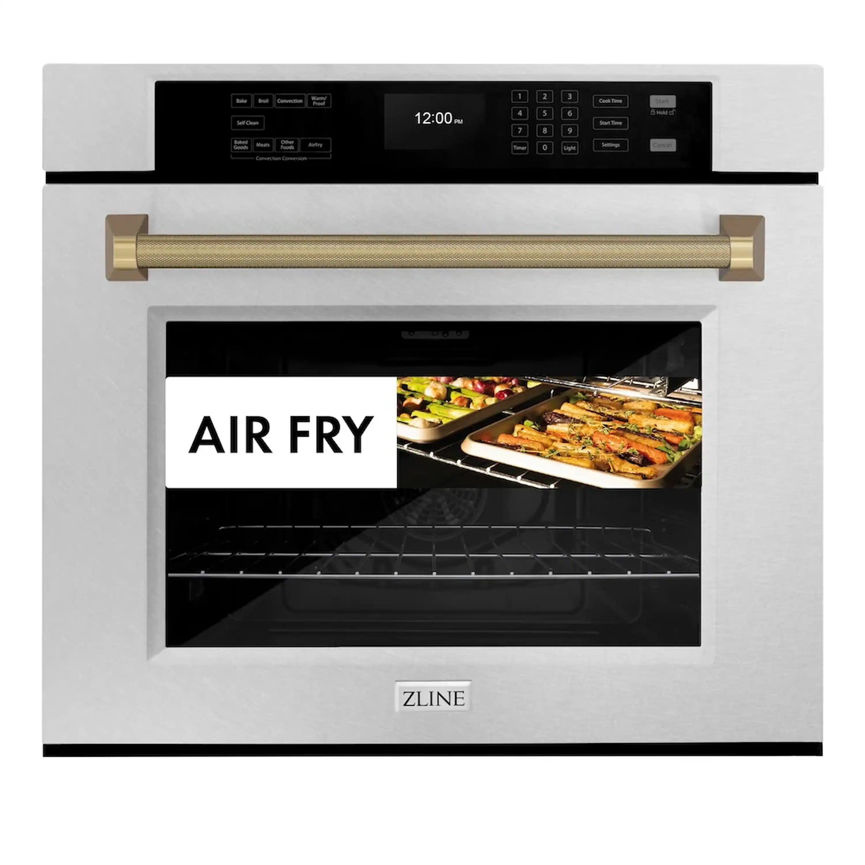ZLINE Autograph 30-Inch True Convection Single Wall Oven in Satin Steel with Bronze Helix Handle (WASSZ-30-KCB) - Image 5