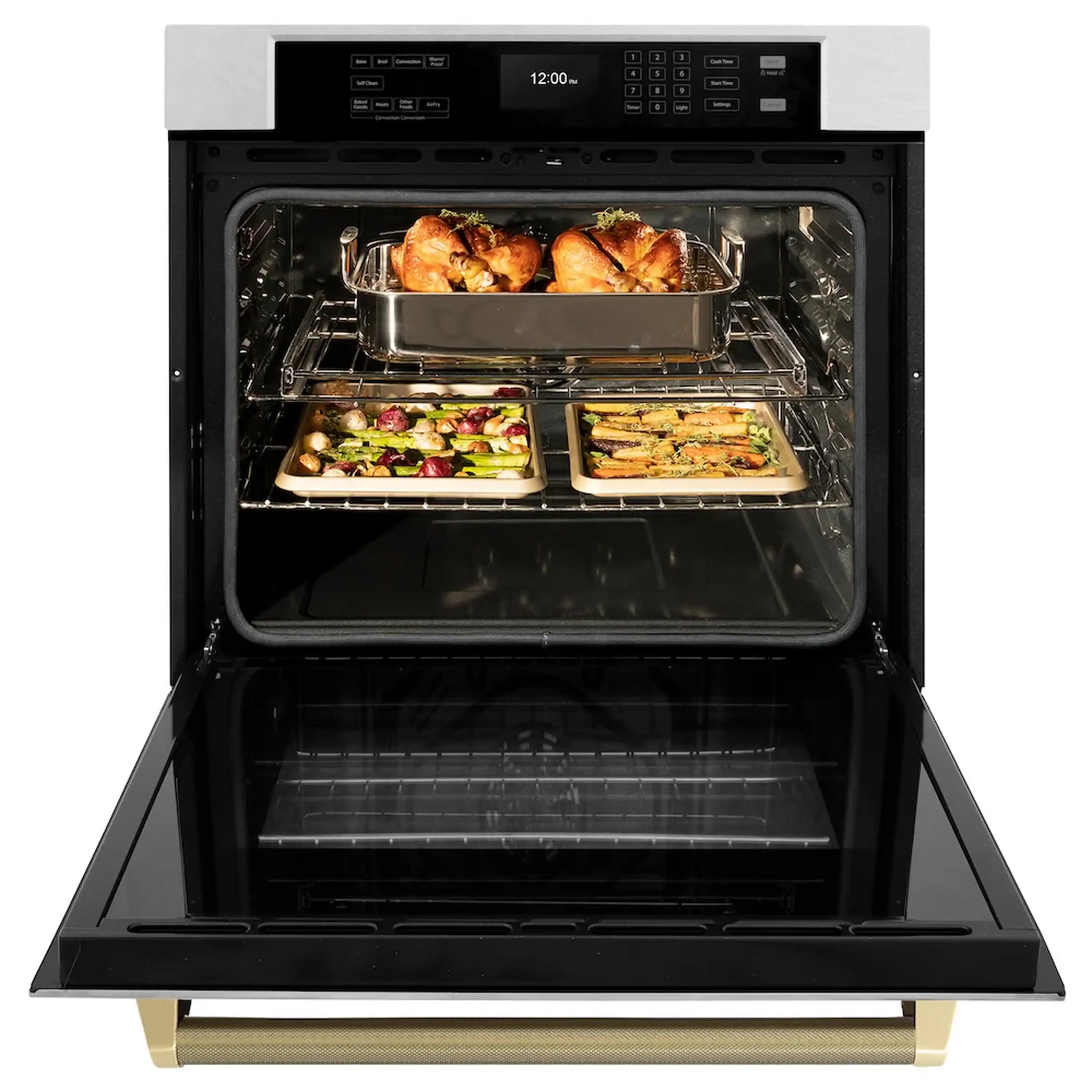 ZLINE Autograph 30-Inch True Convection Single Wall Oven in Satin Steel with Bronze Helix Handle (WASSZ-30-KCB) - Image 6