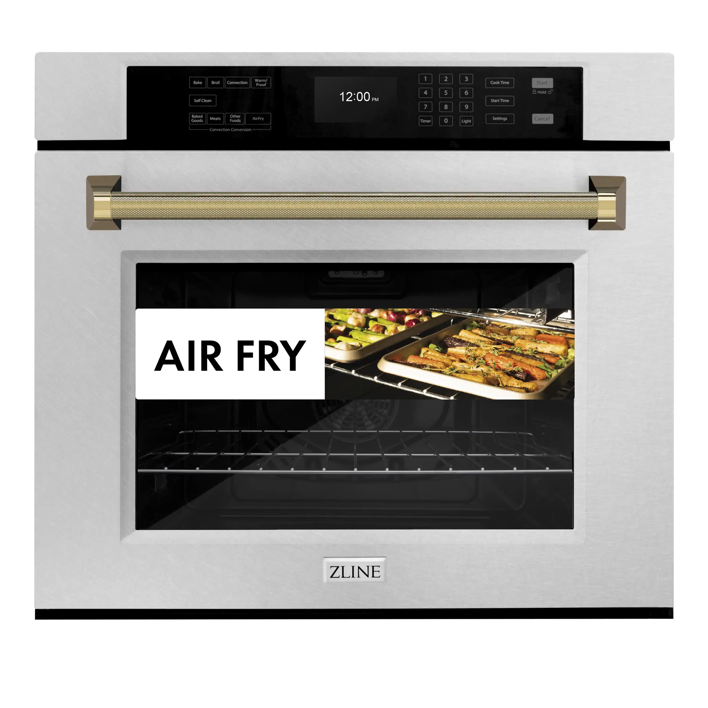 ZLINE Autograph 30-Inch True Convection Single Wall Oven in Satin Steel with Gold Helix Handle (WASSZ-30-KG) - Image 4
