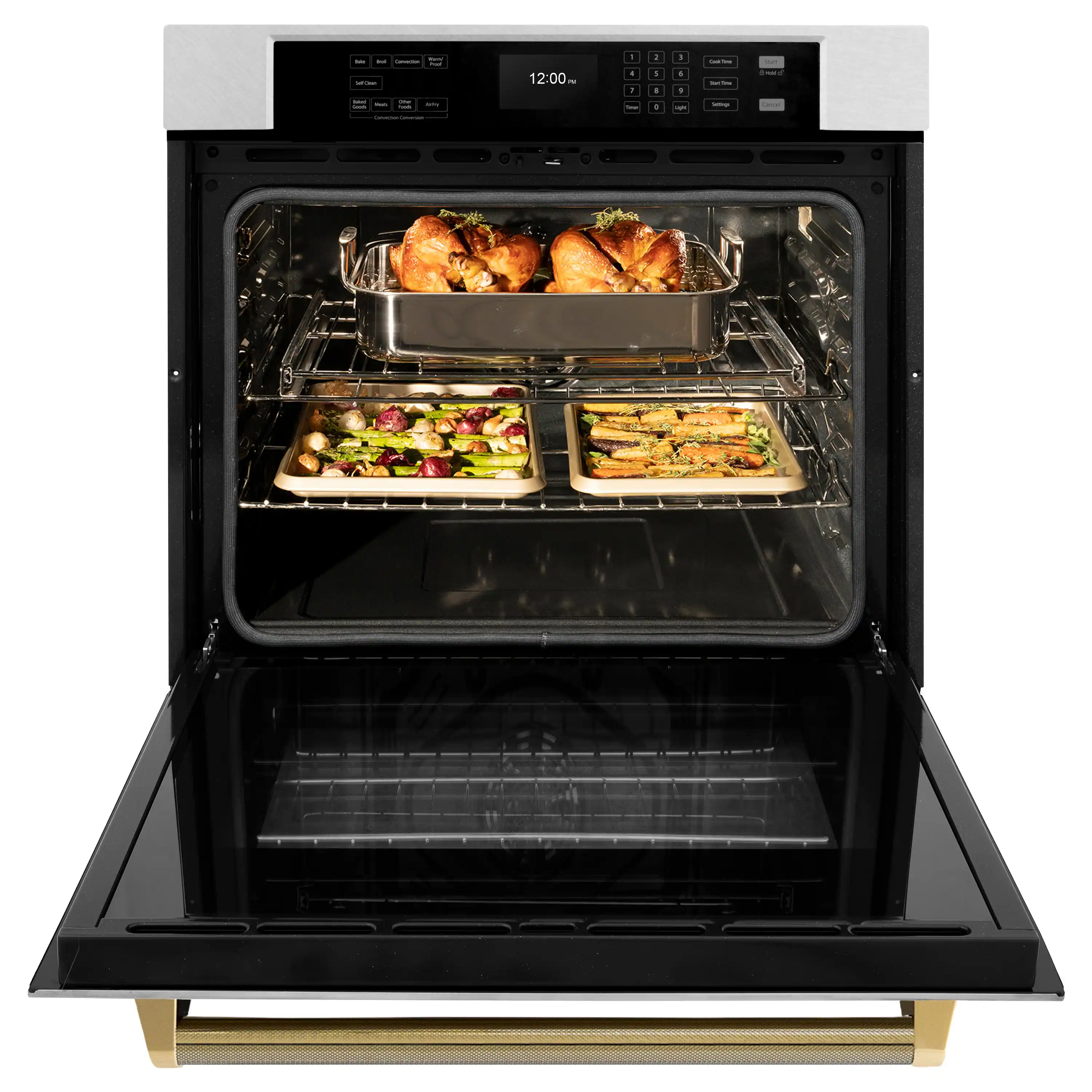 ZLINE Autograph 30-Inch True Convection Single Wall Oven in Satin Steel with Gold Helix Handle (WASSZ-30-KG) - Image 5