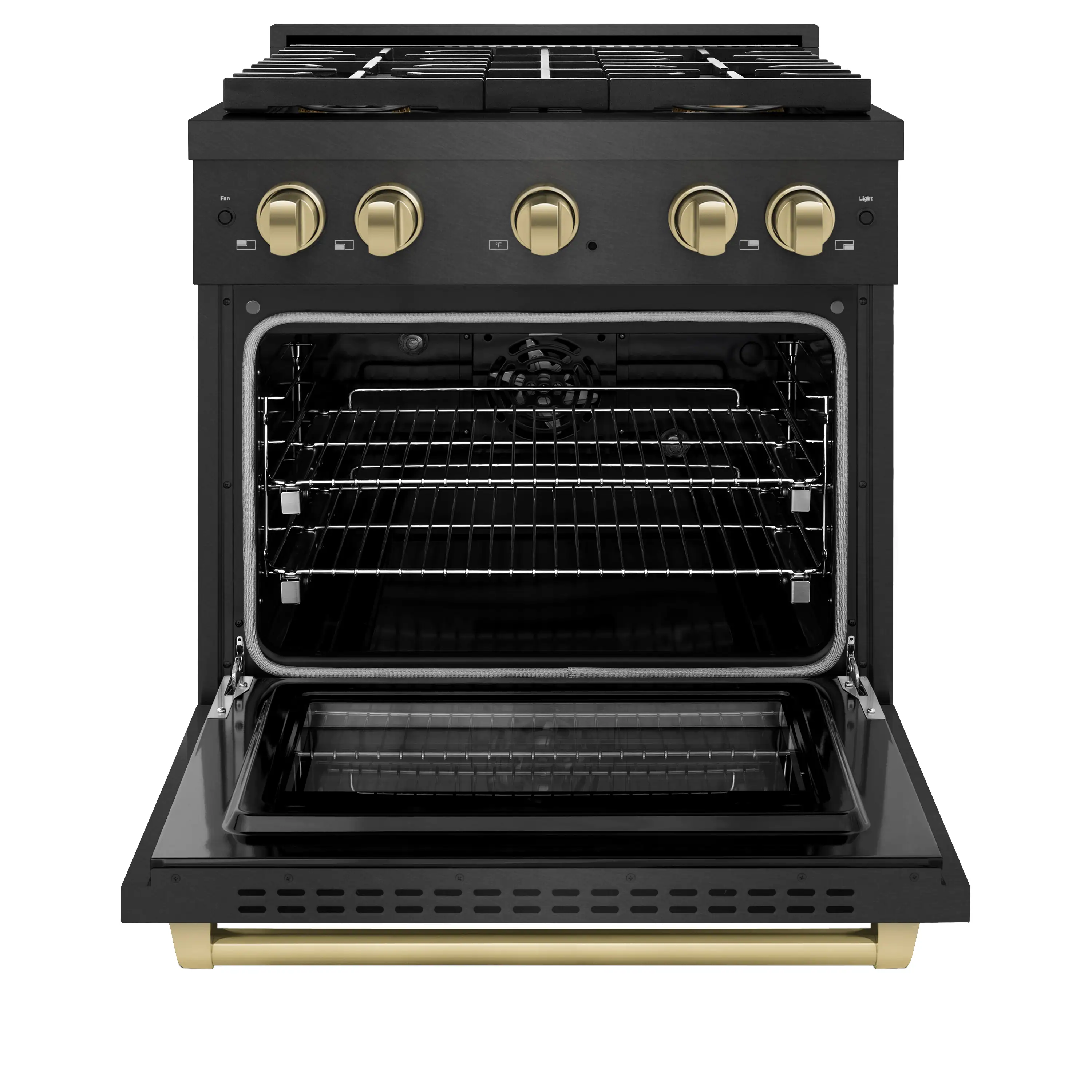 ZLINE Autograph 30-Inch 4.2 Cu. Ft. Dual Fuel Range with 4 Burner DuoPro Cooktop in Black Satin Stainless and Champagne Accents (PSDRBSZ-30-CB) - Image 3