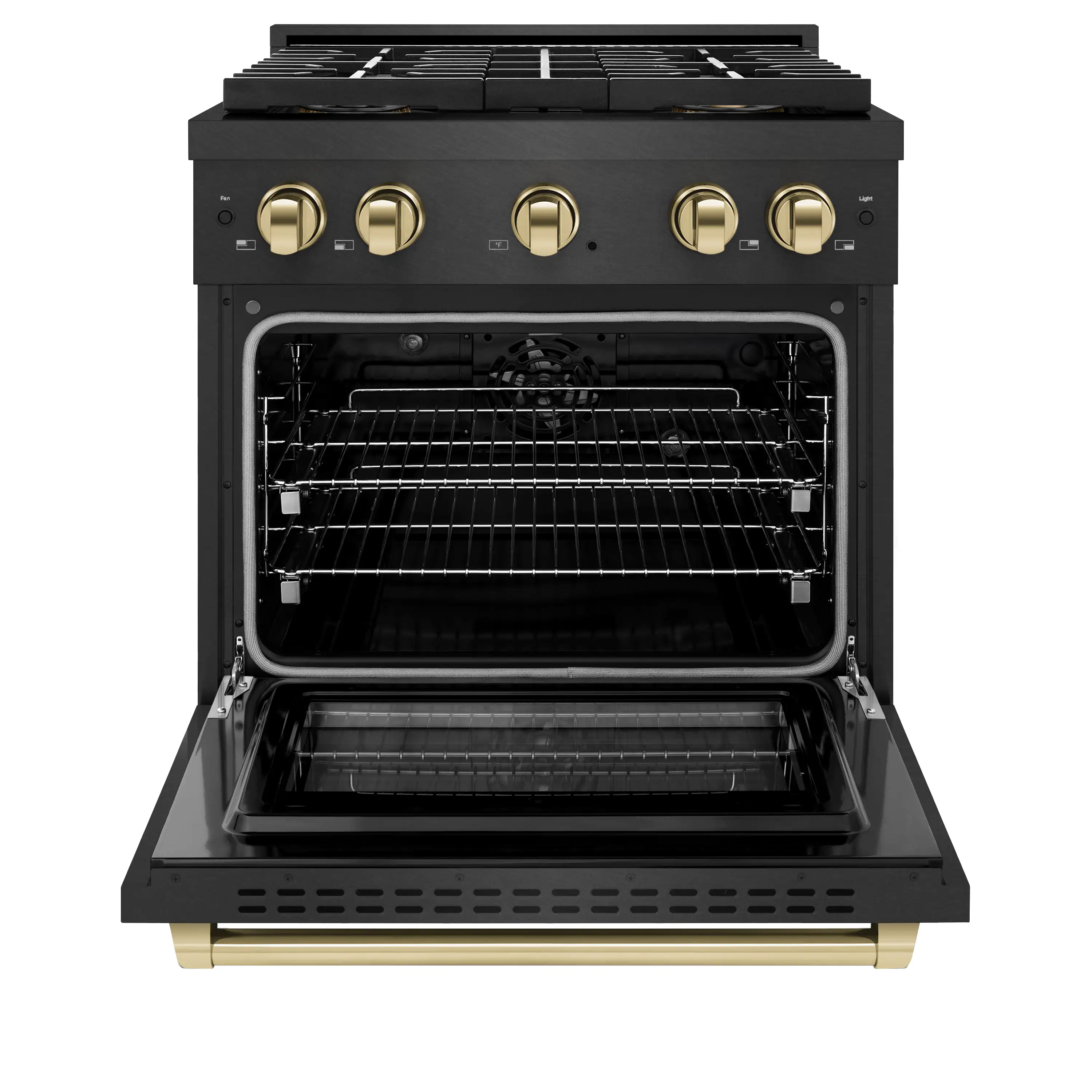 ZLINE Autograph 30-Inch 4.2 Cu. Ft. Paramount Dual Fuel Range with 4 Burner DuoPro Cooktop in Black Satin and Gold Accents (PSDRBSZ-30-G) - Image 3