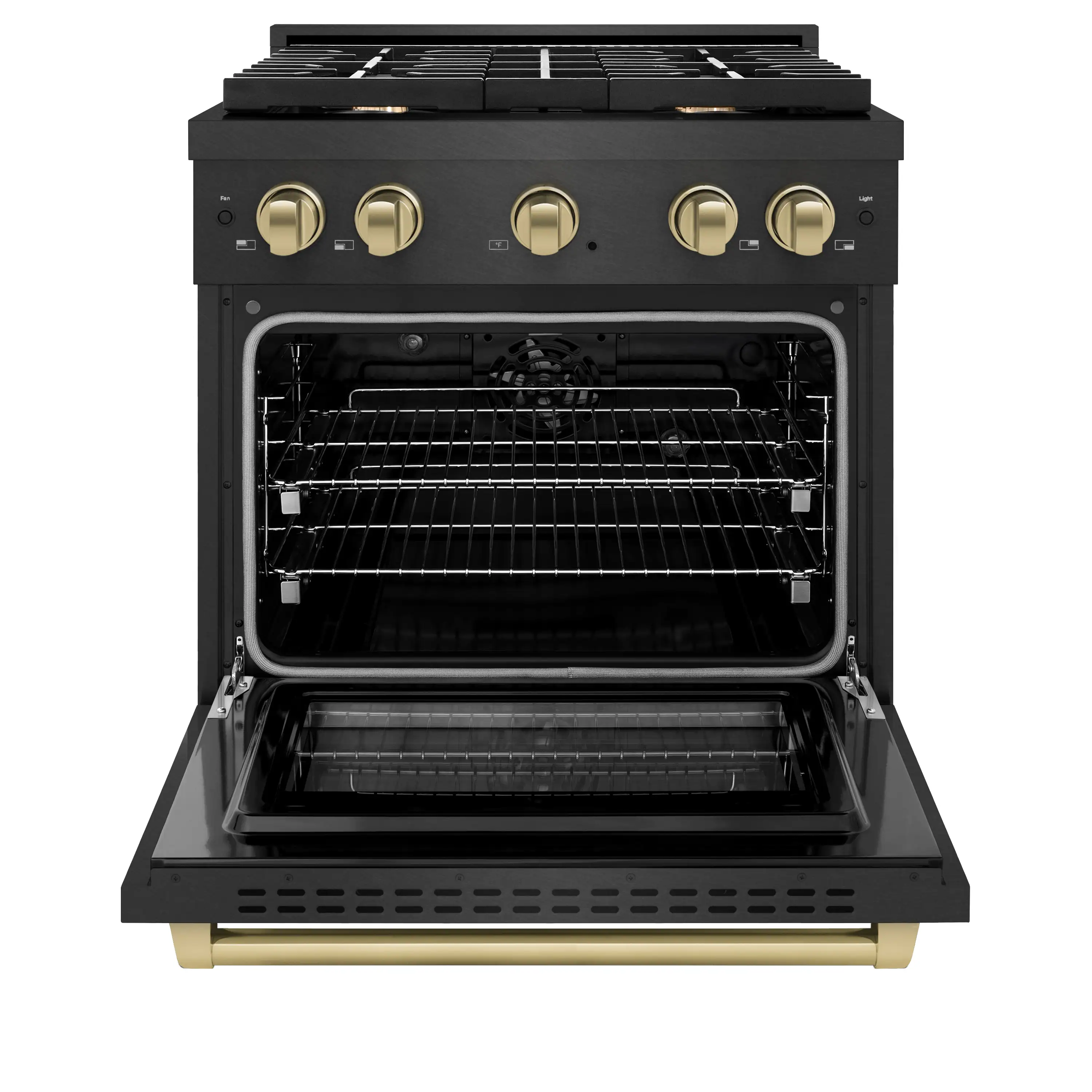 ZLINE Autograph 30-Inch 4.2 Cu. Ft. Paramount Dual Fuel Range with 4 Burner Gas Cooktop in Black Satin with Champagne Bronze Accents (SDRBSZ-30-CB) - Image 3
