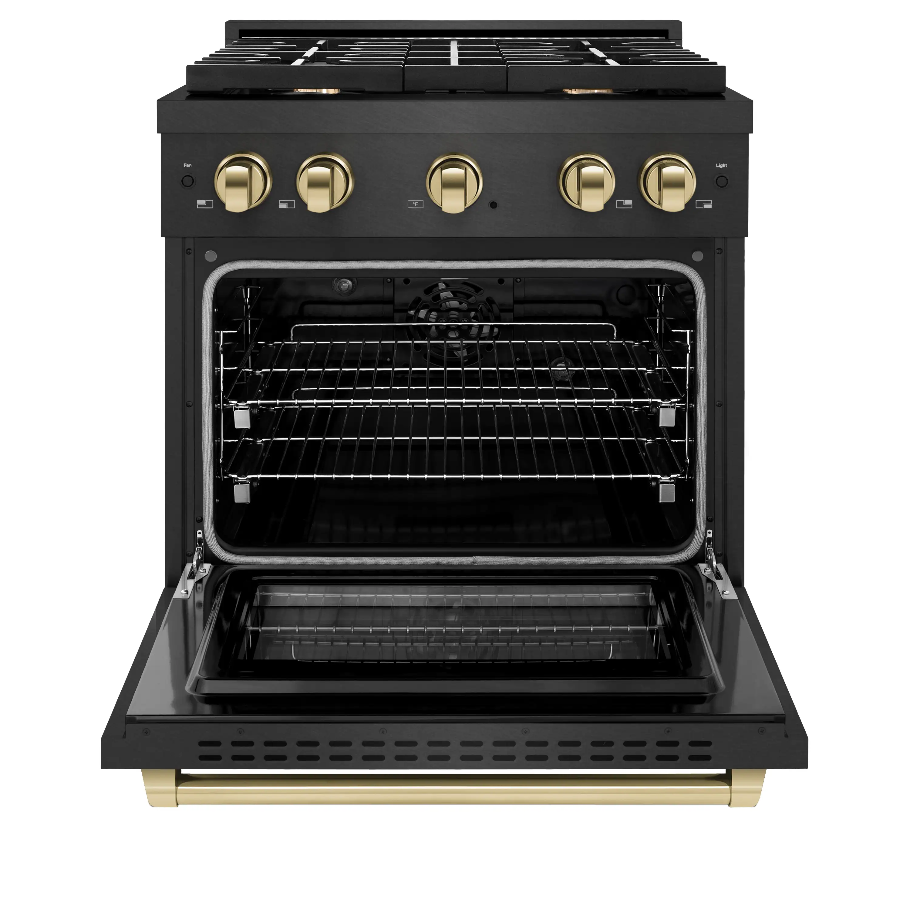ZLINE Autograph 30-Inch 4.2 Cu. Ft. Paramount Dual Fuel Range with 4 Burner Gas Cooktop in Black Satin with Gold Accents (SDRBSZ-30-G) - Image 3