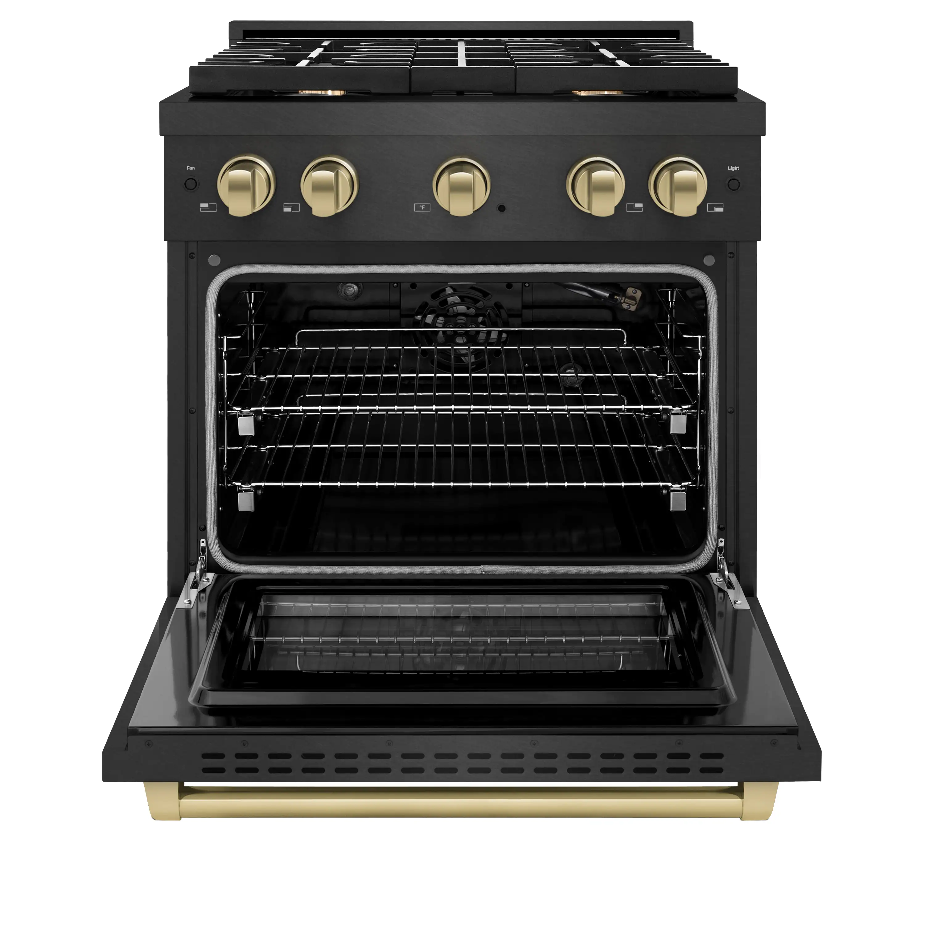ZLINE Autograph 30-Inch 4.2 Cu. Ft. Paramount Gas Range with 4 Burner Cooktop in Black Satin and Champagne Accents (SGRBSZ-30-CB) - Image 3
