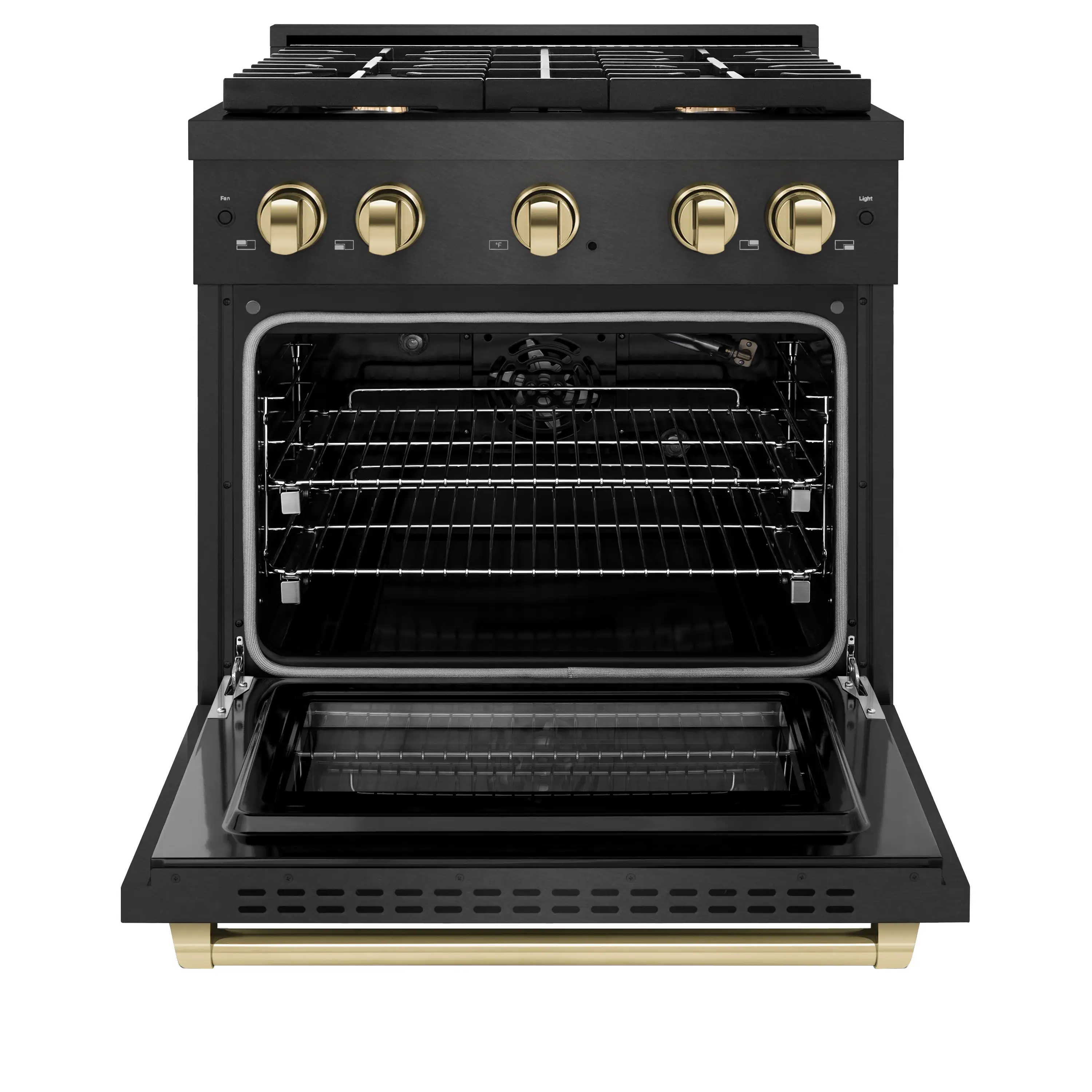ZLINE Autograph 30-Inch 4.2 Cu. Ft. Paramount Gas Range with 4 Burner Cooktop Oven in Black Satin and Gold Accents (SGRBSZ-30-G) - Image 3