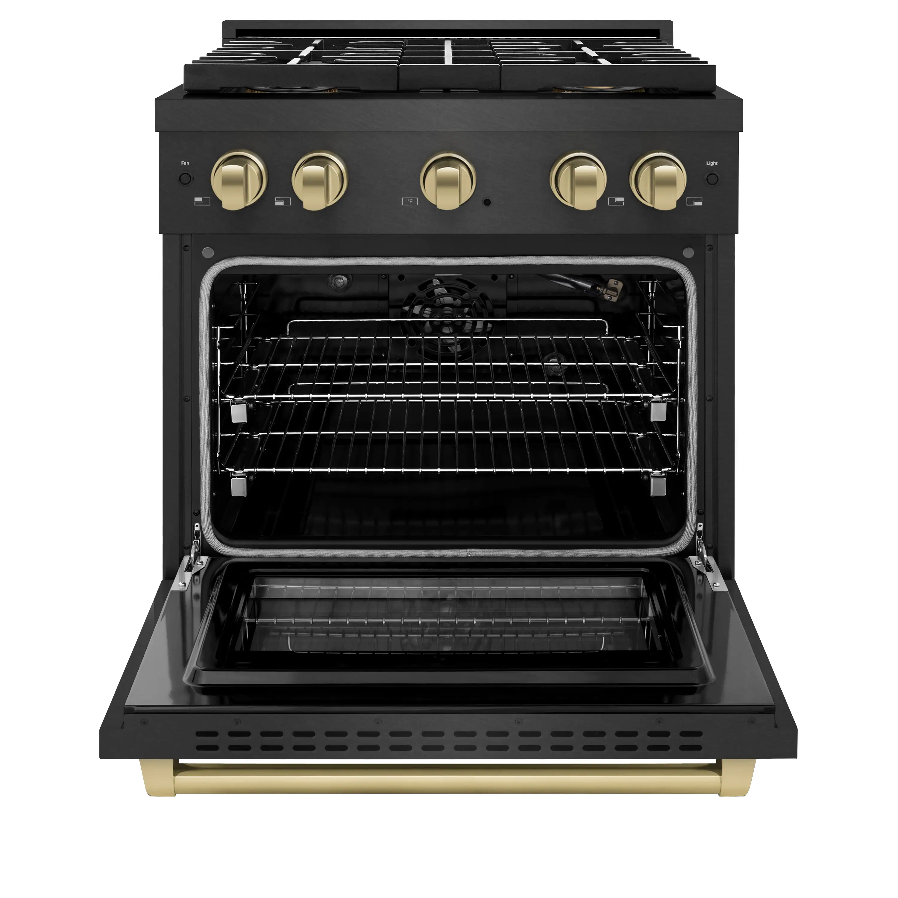 ZLINE Autograph 30-Inch 4.2 Cu. Ft. Paramount Gas Range with 4 Burner DuoPro Cooktop in Black Satin and Champagne Accents (PSGRBSZ-30-CB) - Image 3