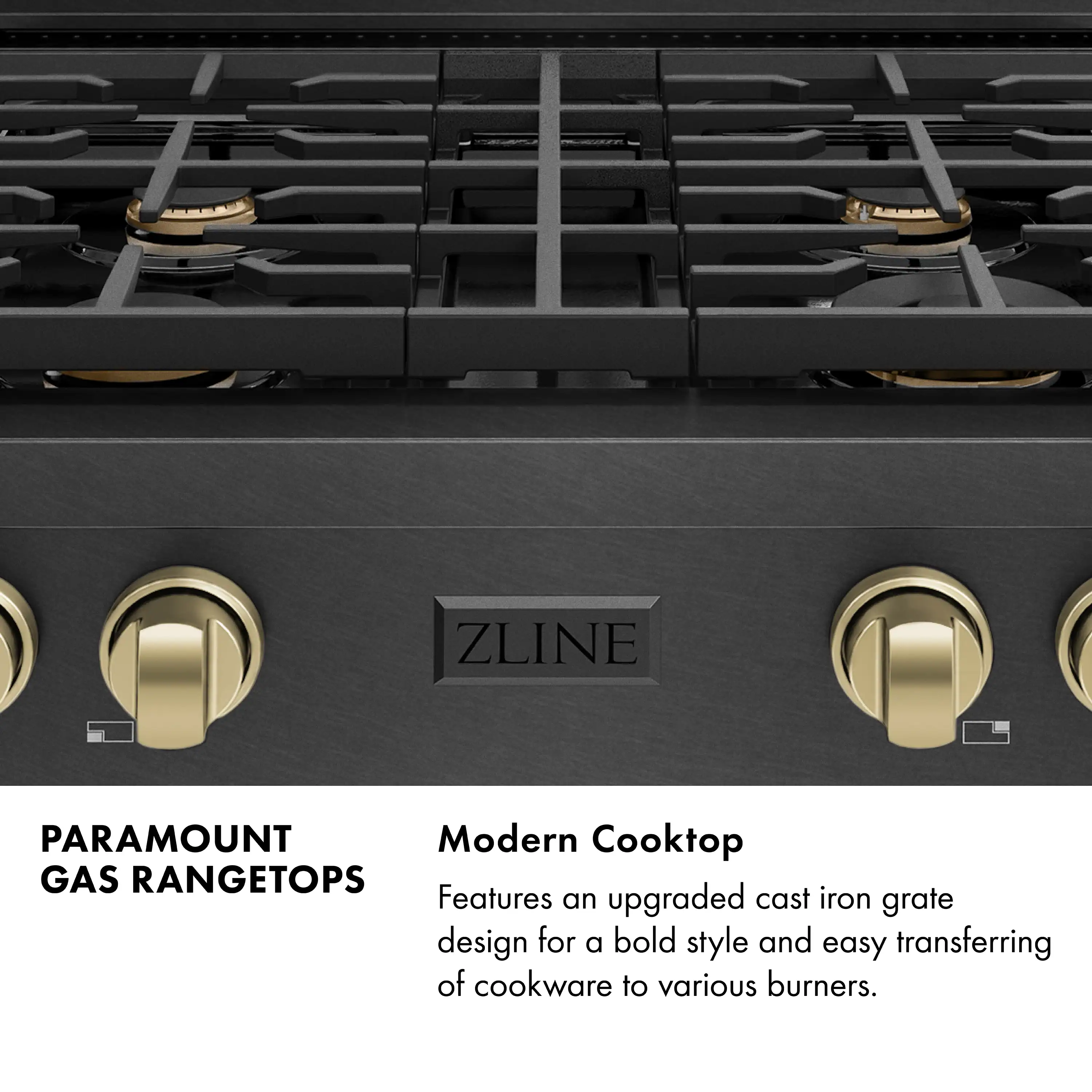 ZLINE Autograph 30-Inch Paramount Gas Rangetop with 4 Burners and Porcelain Cooktop in Black Satin and Champagne Bronze Accents (SRTBSZ-30-CB) - Image 9