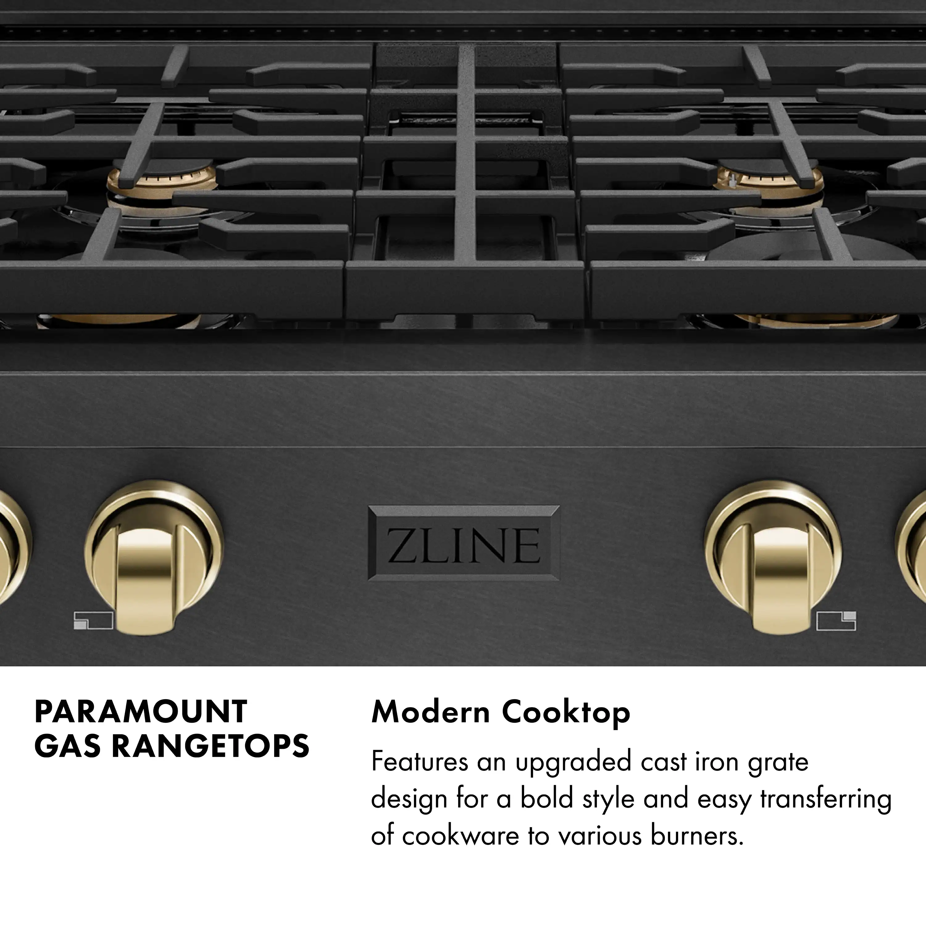 ZLINE Autograph 30-Inch Paramount Gas Rangetop with 4 Burners and Porcelain Cooktop in Black Satin with Polished Gold Accents (SRTBSZ-30-G) - Image 6