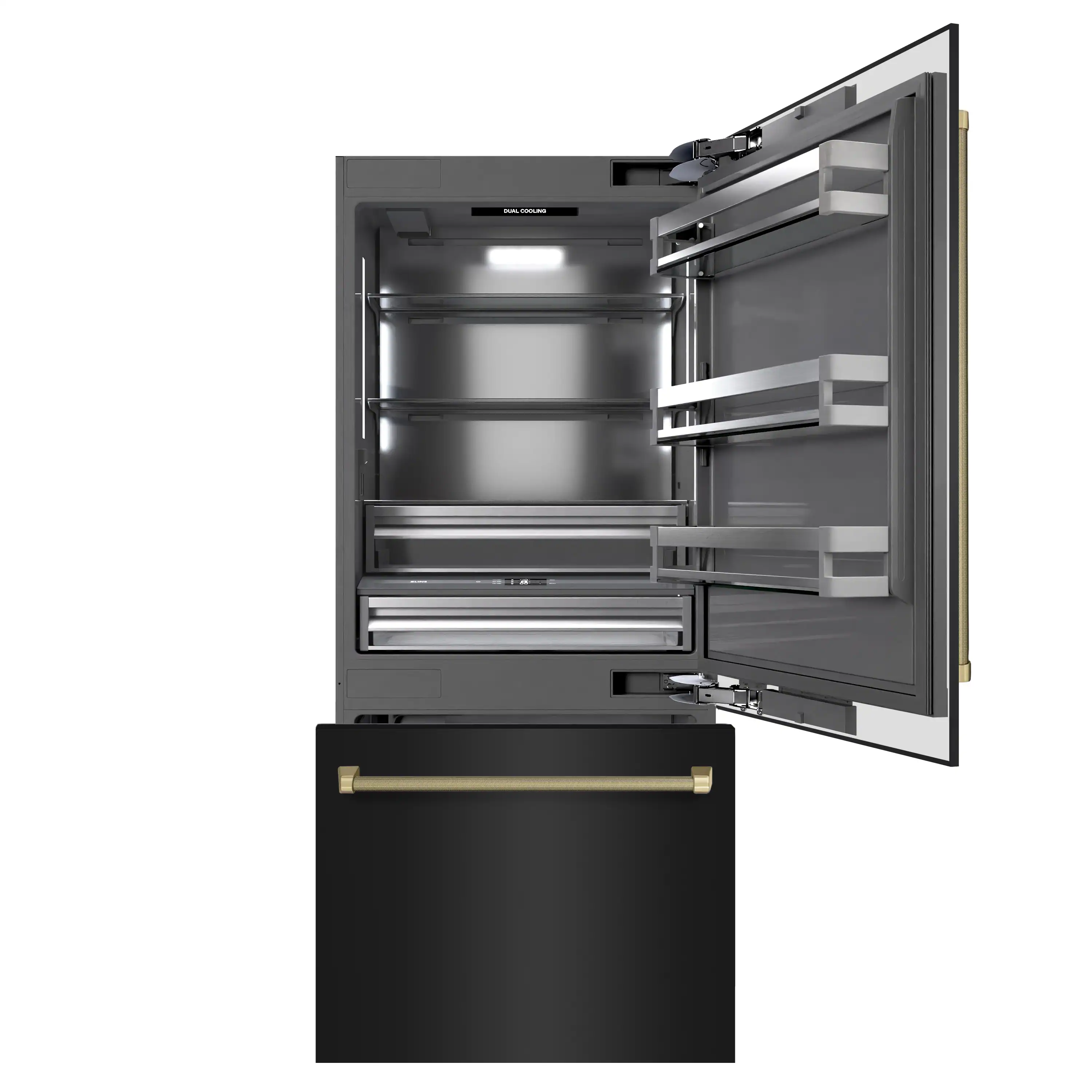 ZLINE Autograph 36-Inch Black Stainless Steel Built-In Refrigerator w/ Gray Interior & Bronze Helix Handles (GRBITZ-BS36-KCB) - Image 5