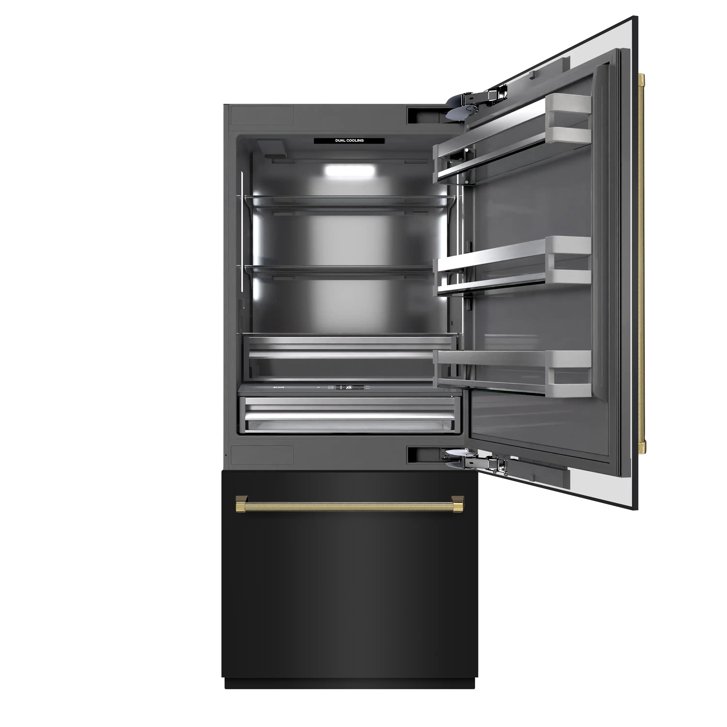 ZLINE Autograph 36-Inch Black Stainless Steel Built-In Refrigerator w/ Gray Interior & Gold Helix Handles (GRBITZ-BS36-KG) - Image 4