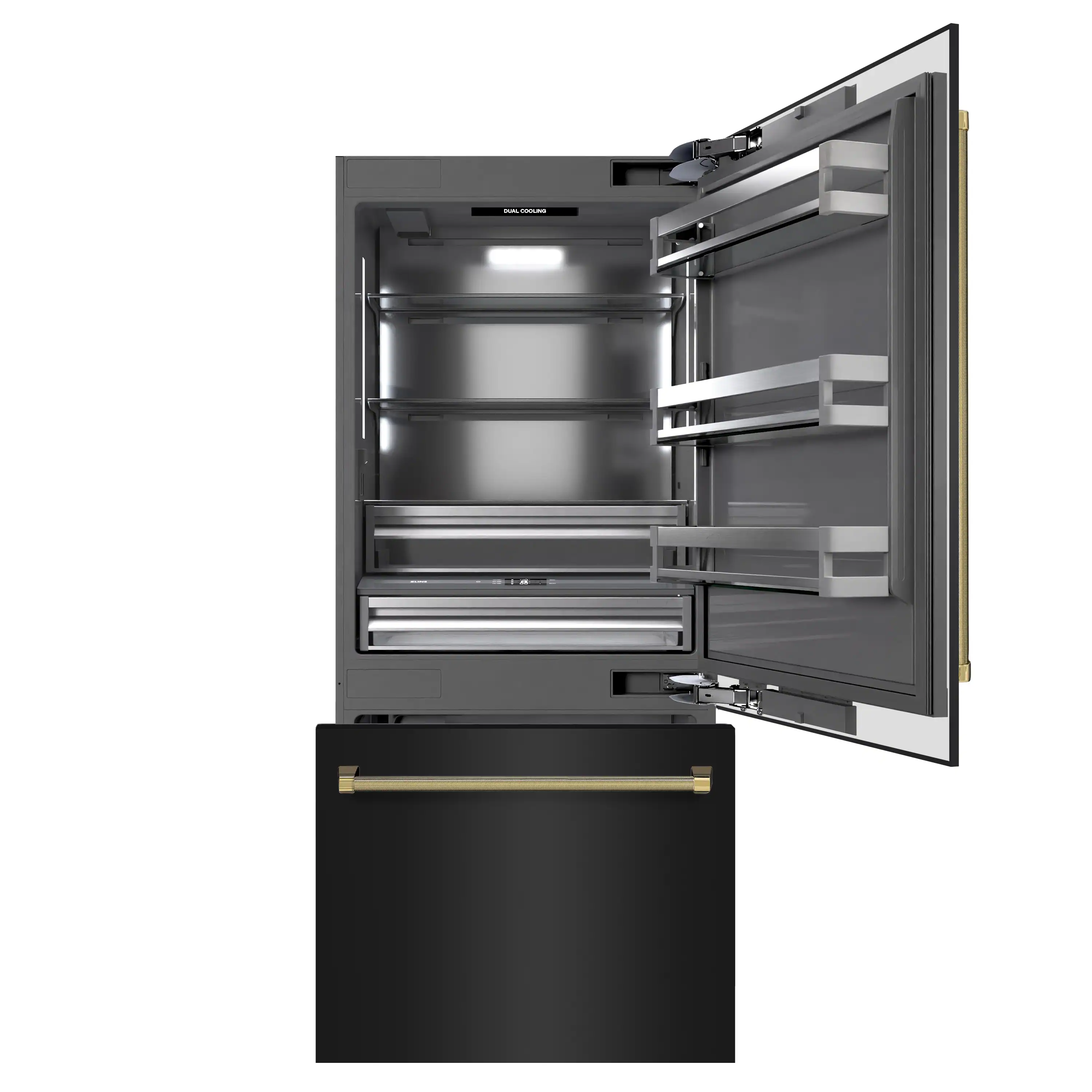 ZLINE Autograph 36-Inch Black Stainless Steel Built-In Refrigerator w/ Gray Interior & Gold Helix Handles (GRBITZ-BS36-KG) - Image 5