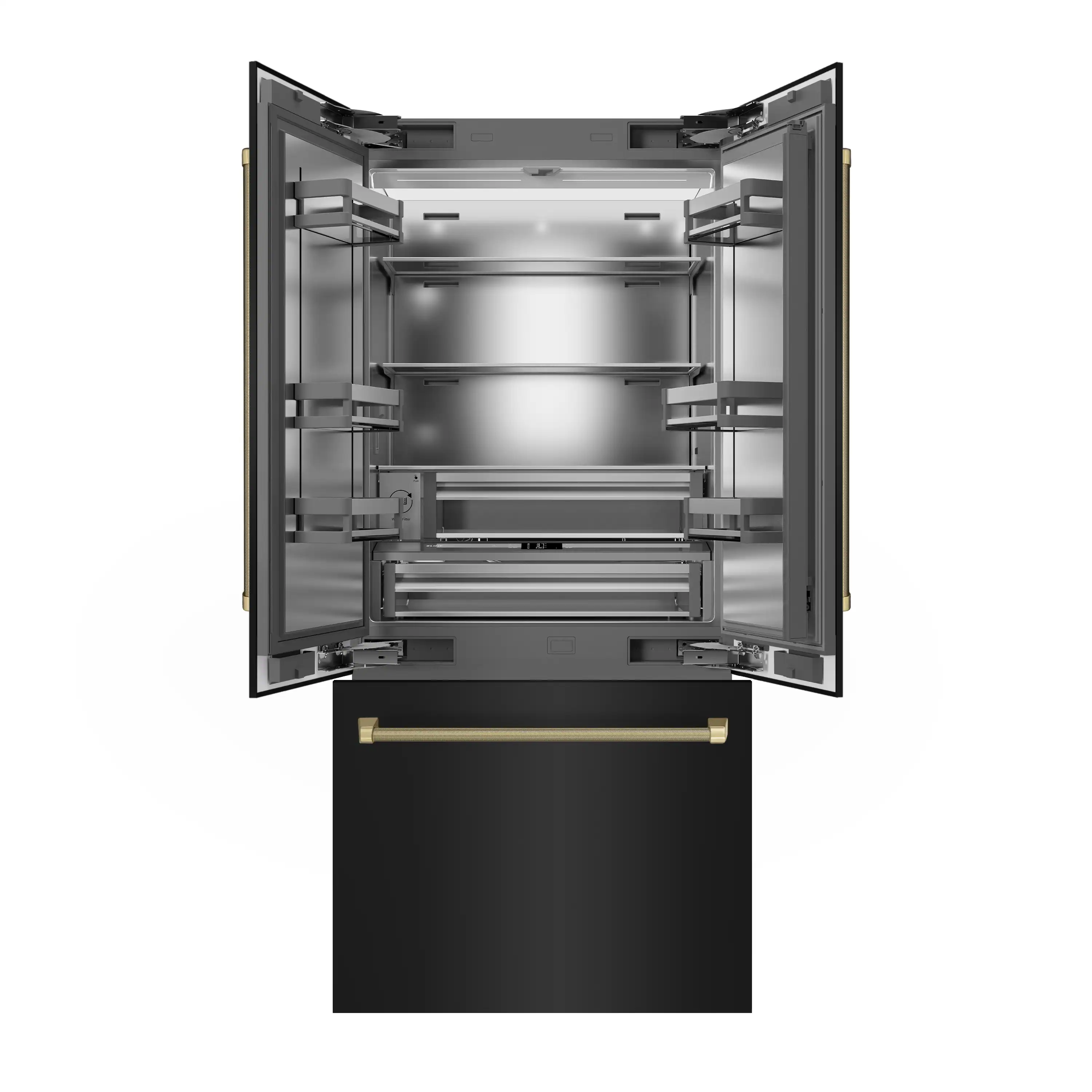 ZLINE Autograph 36-Inch Black Stainless Steel French Door Fridge w/ Stainless Interior & Bronze Helix Handles (SRBIVZ-BS36KCB) - Image 5
