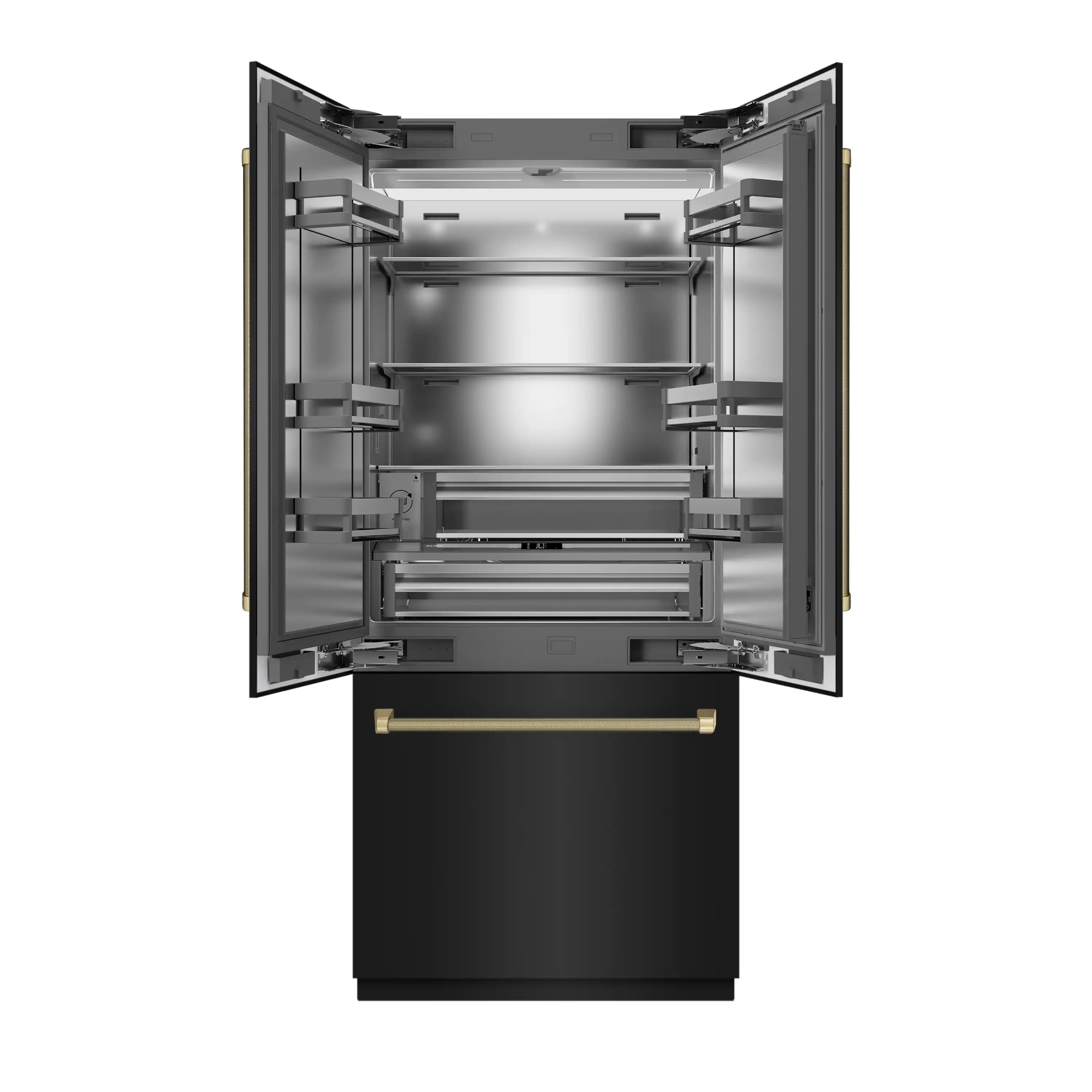 ZLINE Autograph 36-Inch Black Stainless Steel French Door Fridge w/ Stainless Interior & Bronze Helix Handles (SRBIVZ-BS36KCB) - Image 6