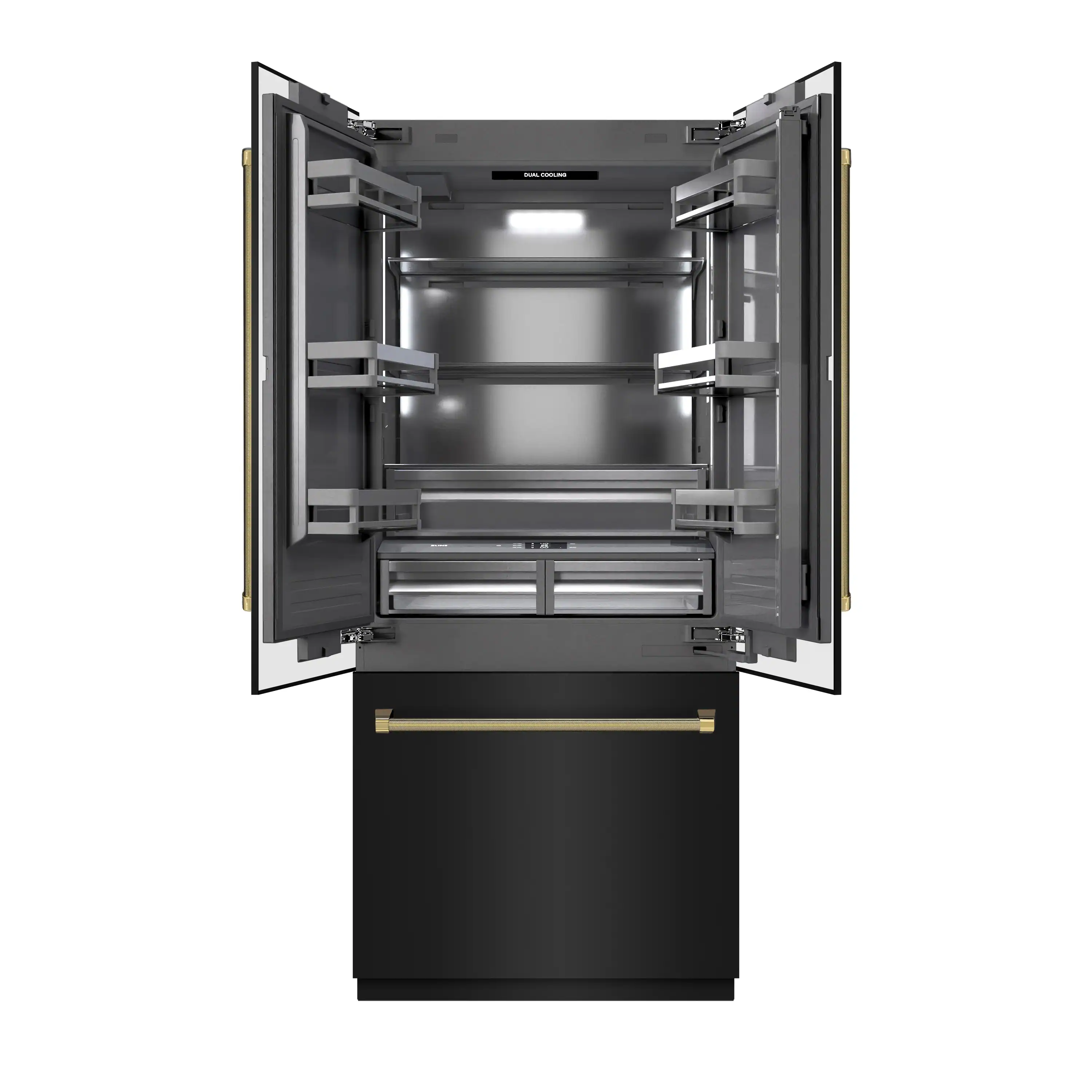ZLINE Autograph 36-Inch Black Stainless Steel French Door Refrigerator w/ Gray Interior & Gold Helix Handles (GRBIVZ-BS36KG) - Image 5
