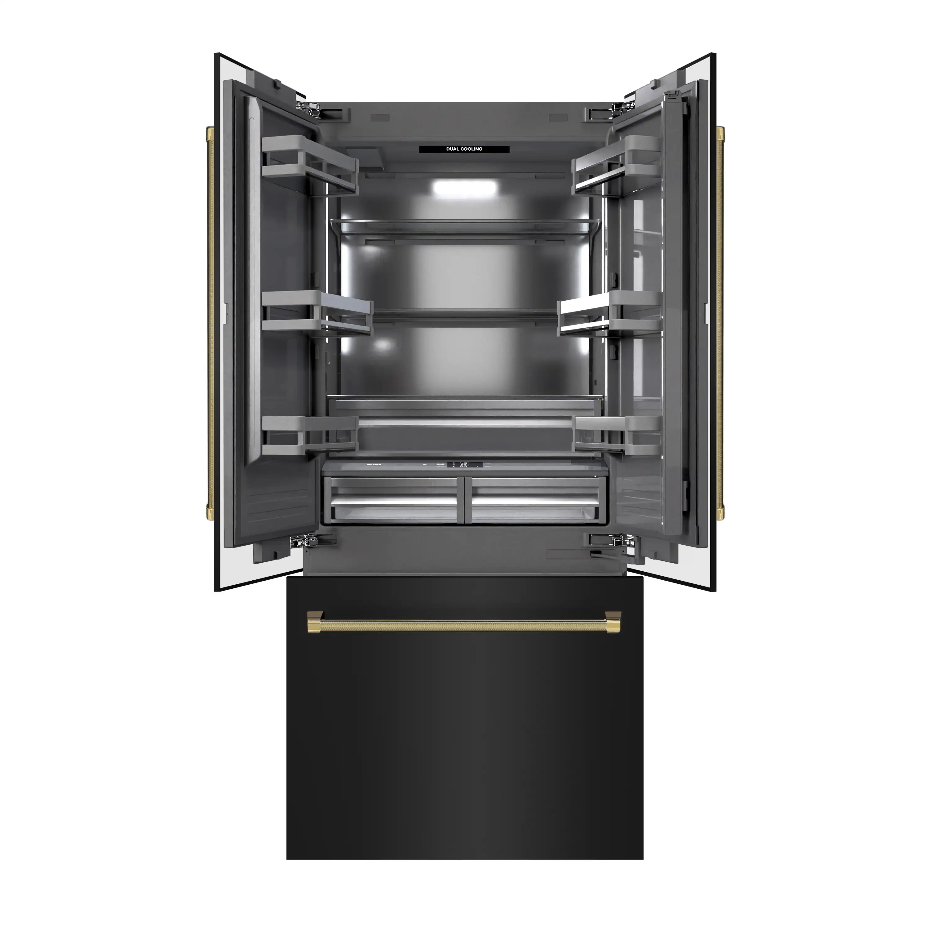 ZLINE Autograph 36-Inch Black Stainless Steel French Door Refrigerator w/ Gray Interior & Gold Helix Handles (GRBIVZ-BS36KG) - Image 6