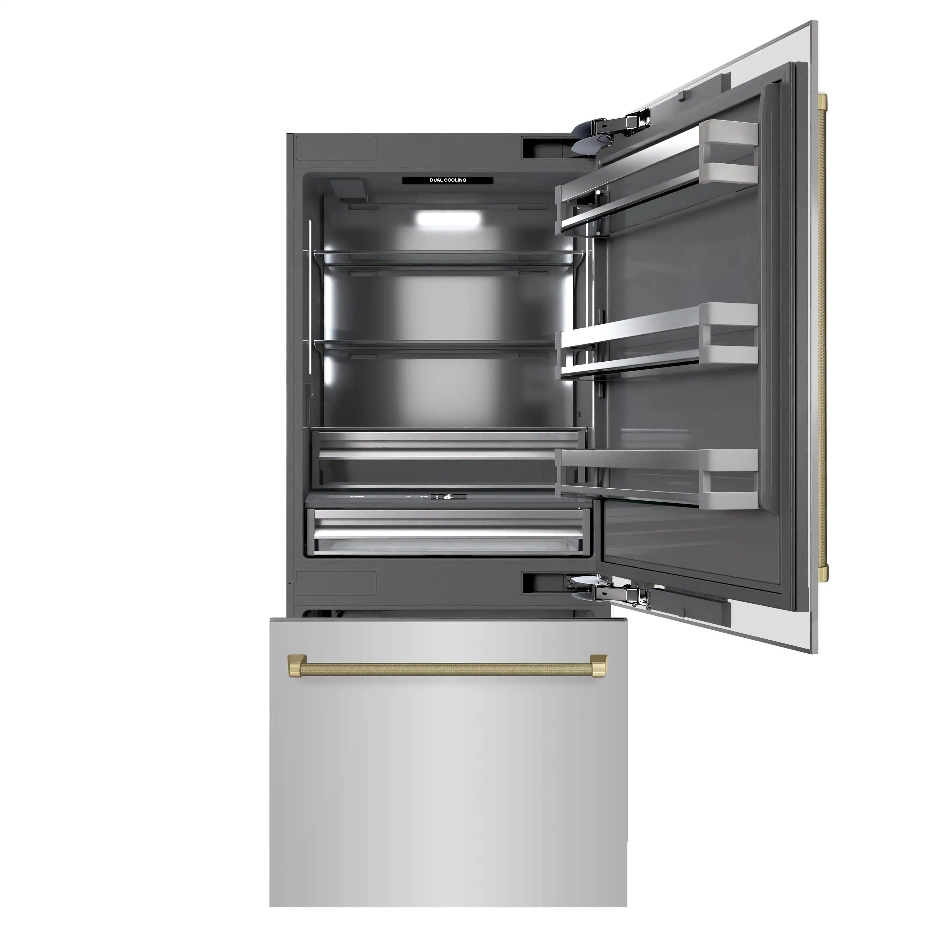 ZLINE Autograph 36-Inch Built-In Refrigerator w/ Gray Interior and Champagne Bronze Helix Handles (GRBITZ-30436KCB) - Image 5