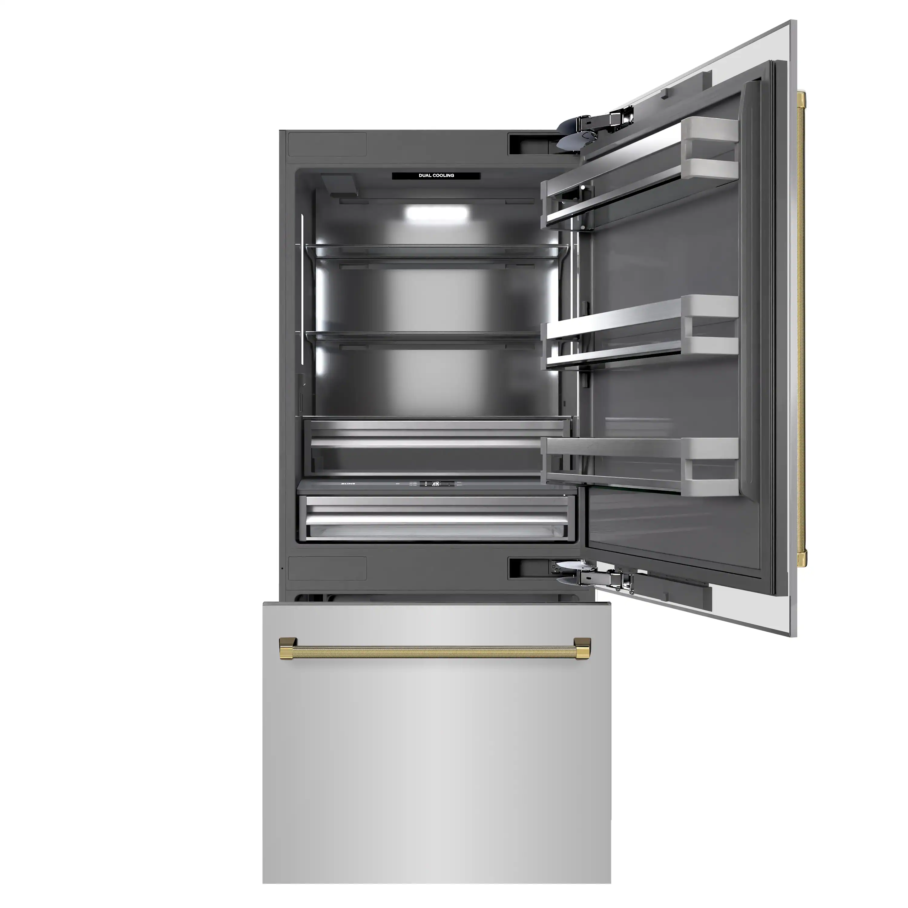 ZLINE Autograph 36-Inch Built-In Refrigerator w/ Gray Interior and Polished Gold Helix Handles (GRBITZ-30436KG) - Image 5