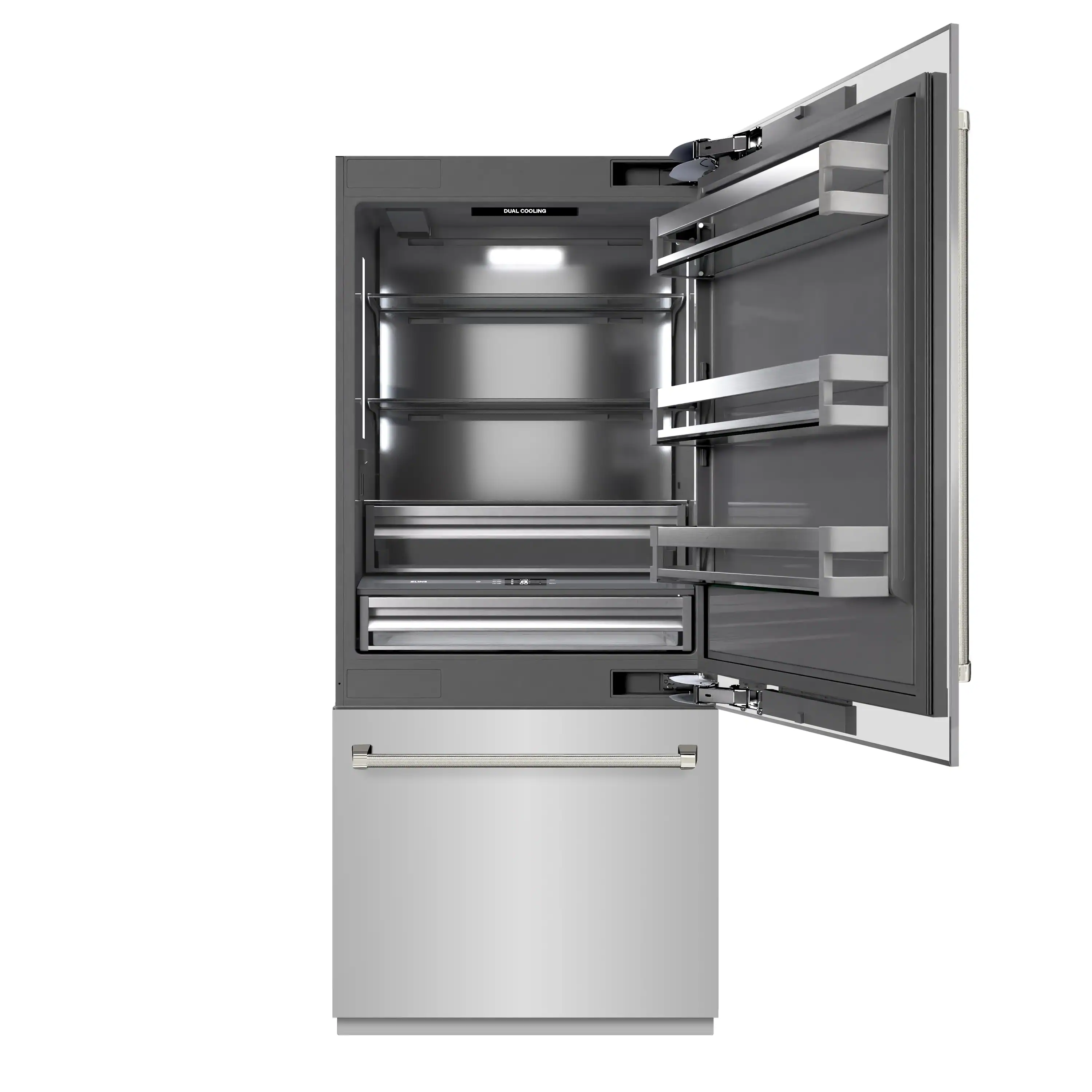 ZLINE Autograph 36-Inch Built-In Refrigerator w/ Gray Interior and Polished Nickel Helix Handles (GRBITZ-30436KPN) - Image 4
