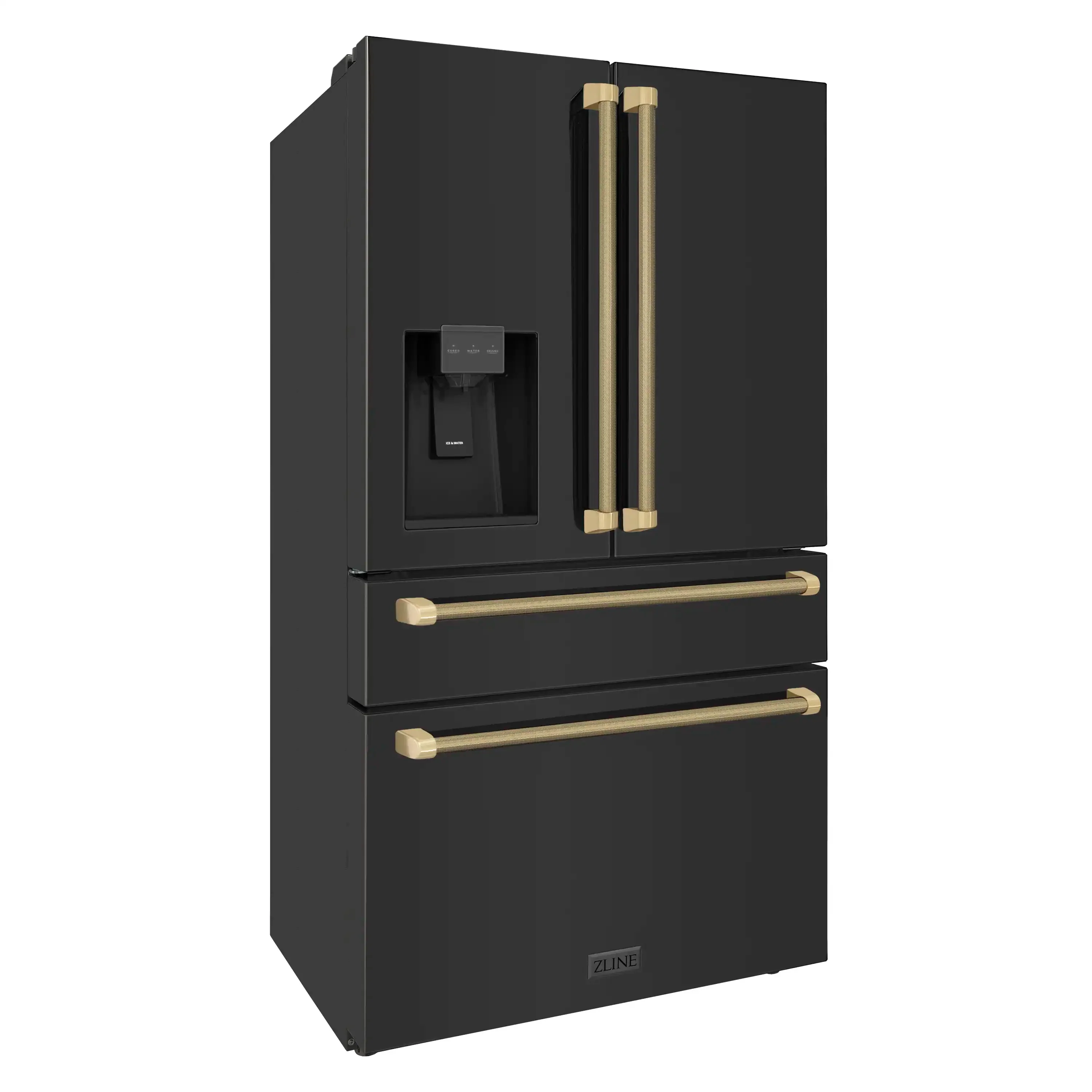 ZLINE Autograph 36-Inch Counter-Depth Fridge w/ Water Dispenser in Black Stainless Steel & Bronze Helix Handles (RFMZ-W36-BS-KCB) - Image 4