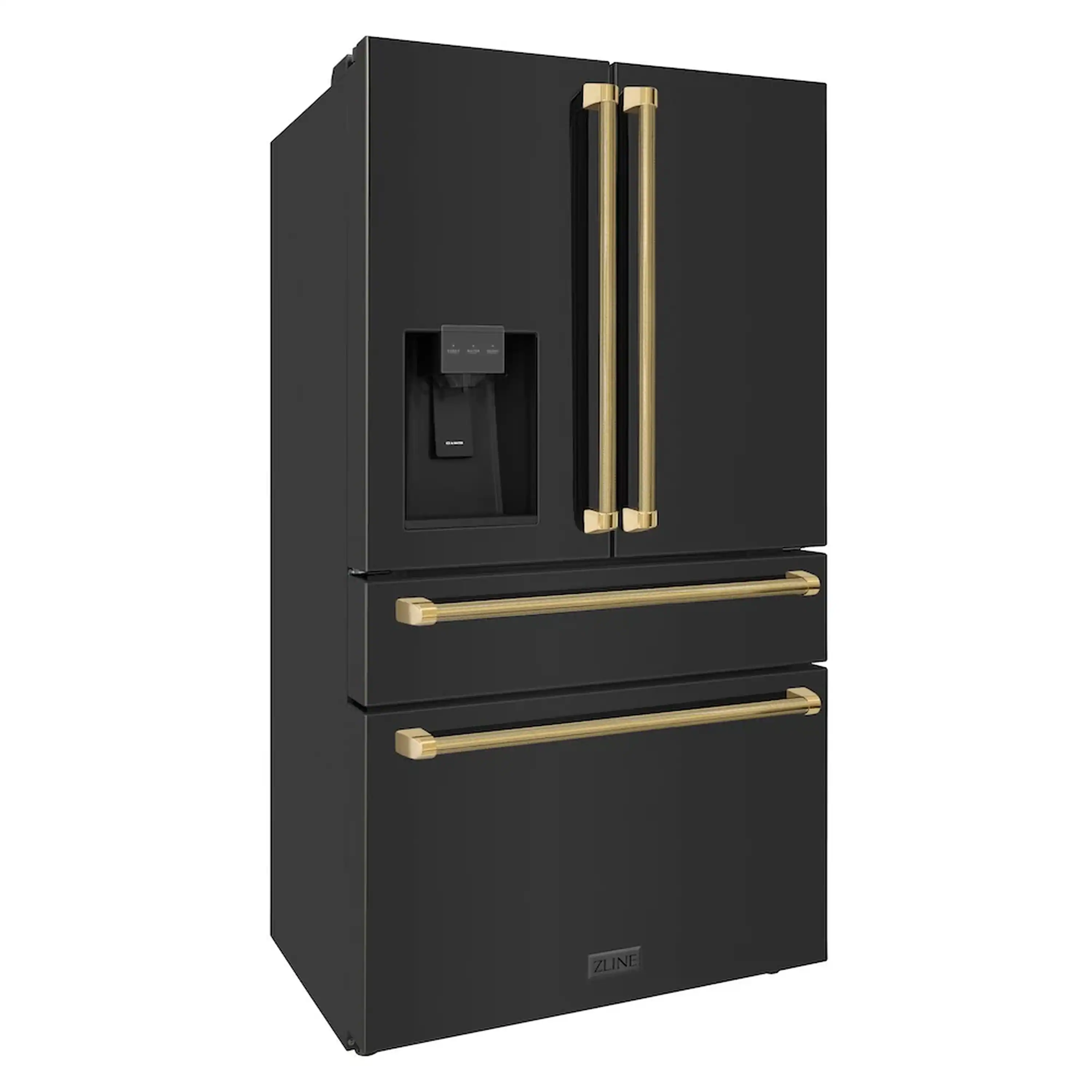 ZLINE Autograph 36-Inch Counter-Depth Fridge w/ Water Dispenser in Black Stainless Steel & Gold Helix Handles (RFMZ-W-36-BS-KG) - Image 4