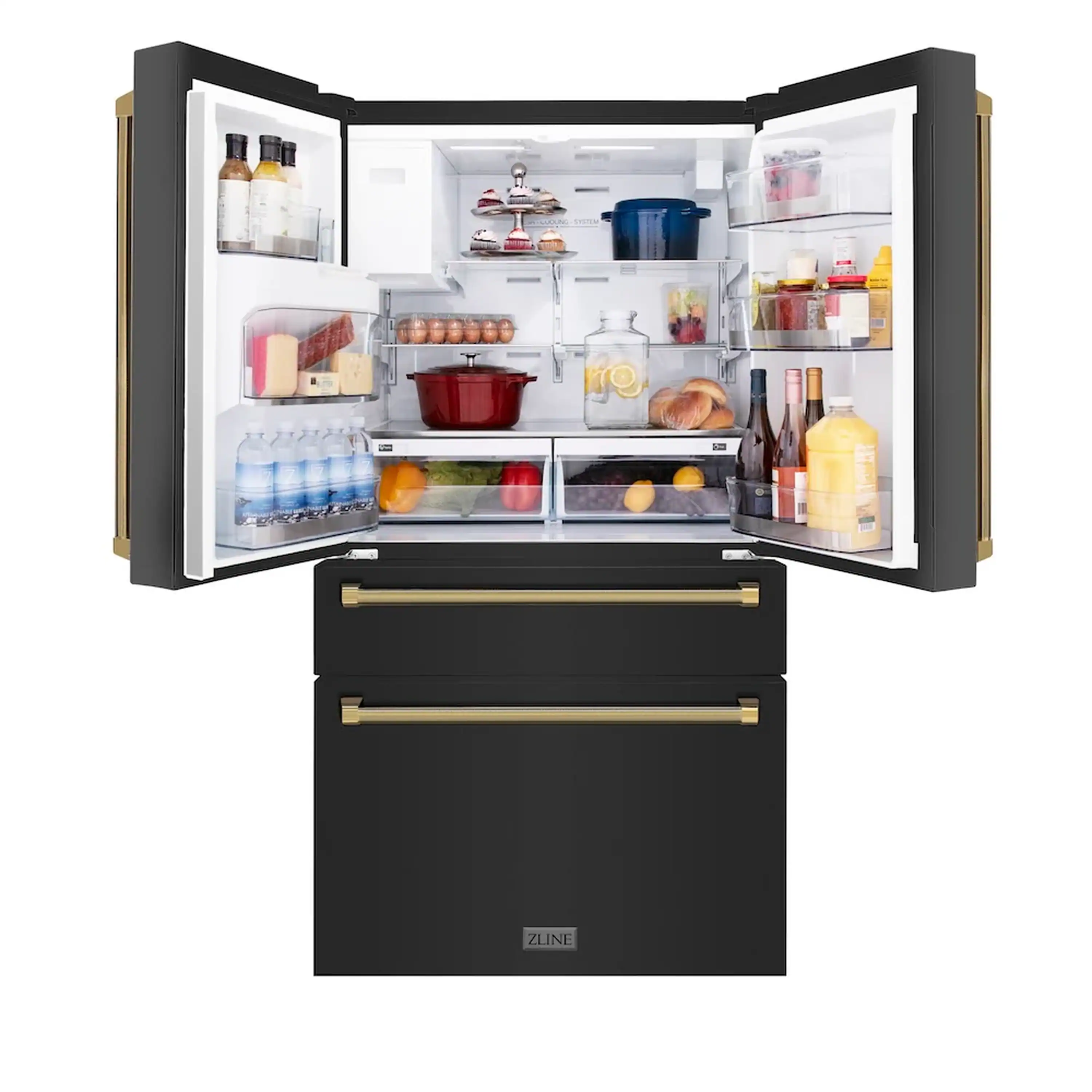 ZLINE Autograph 36-Inch Counter-Depth Fridge w/ Water Dispenser in Black Stainless Steel & Gold Helix Handles (RFMZ-W-36-BS-KG) - Image 5