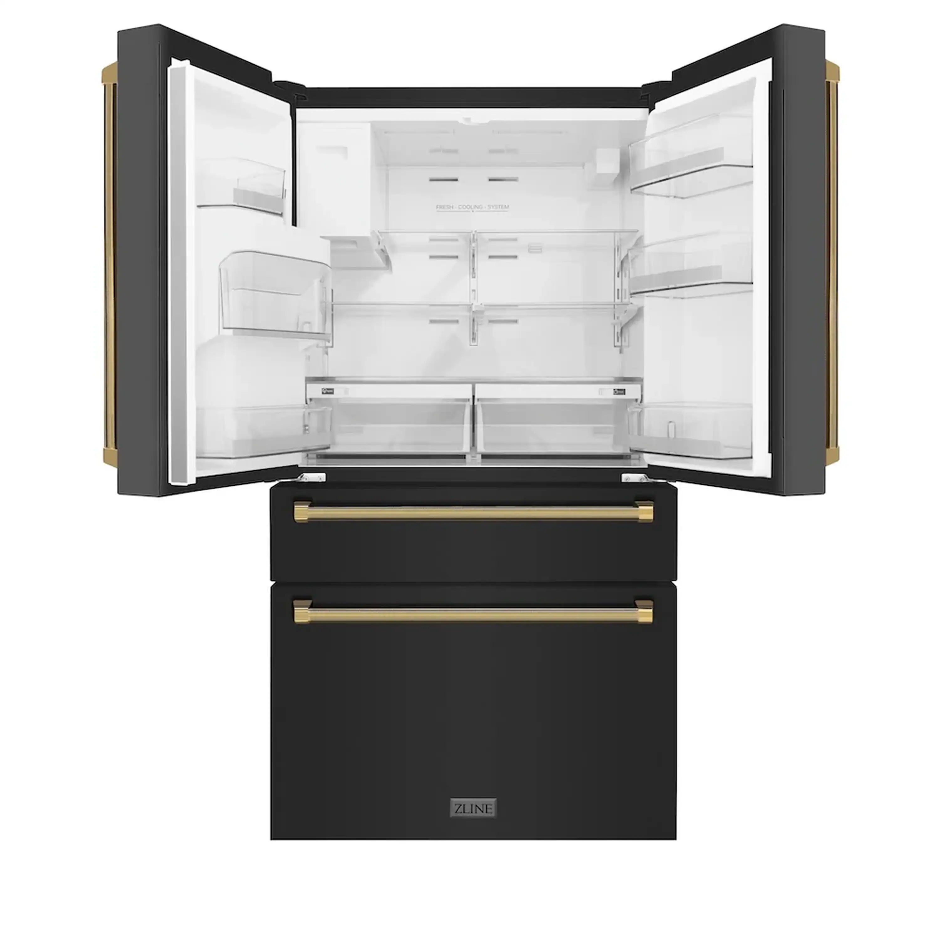 ZLINE Autograph 36-Inch Counter-Depth Fridge w/ Water Dispenser in Black Stainless Steel & Gold Helix Handles (RFMZ-W-36-BS-KG) - Image 6