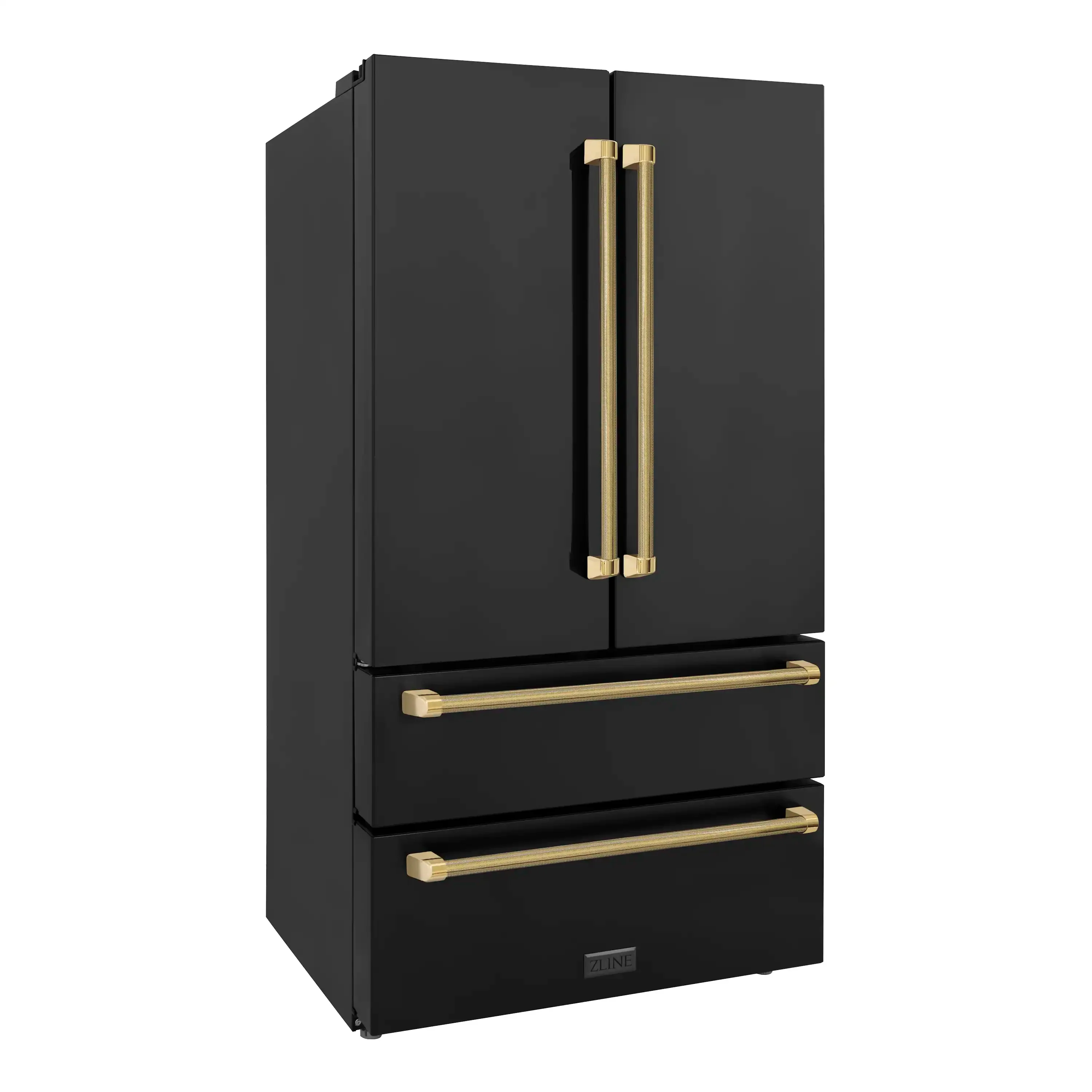 ZLINE Autograph 36-Inch Counter-Depth Refrigerator in Black Stainless Steel and Gold Helix Handles (RFMZ-36-BS-KG) - Image 4
