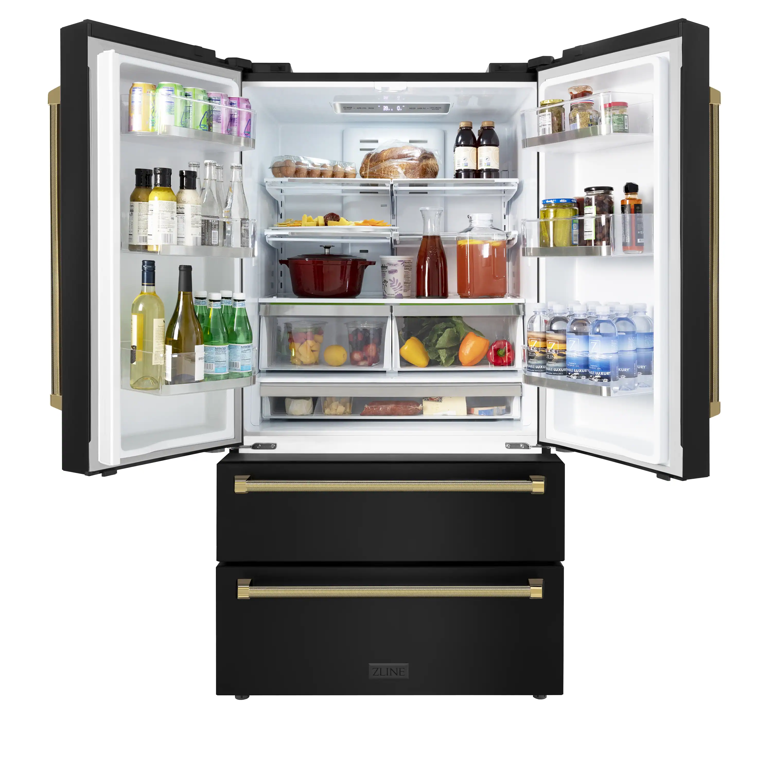 ZLINE Autograph 36-Inch Counter-Depth Refrigerator in Black Stainless Steel and Gold Helix Handles (RFMZ-36-BS-KG) - Image 5