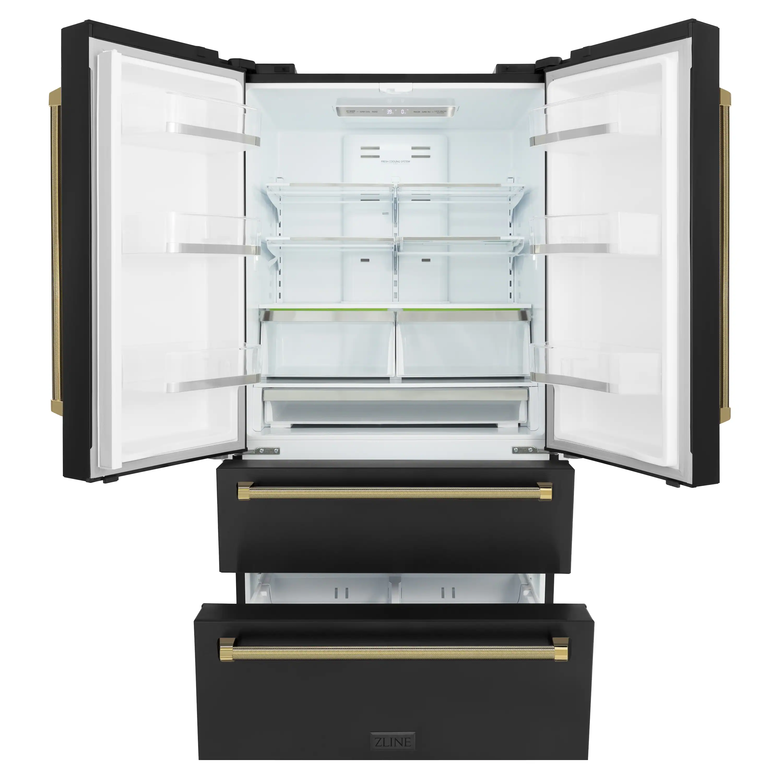 ZLINE Autograph 36-Inch Counter-Depth Refrigerator in Black Stainless Steel and Gold Helix Handles (RFMZ-36-BS-KG) - Image 6