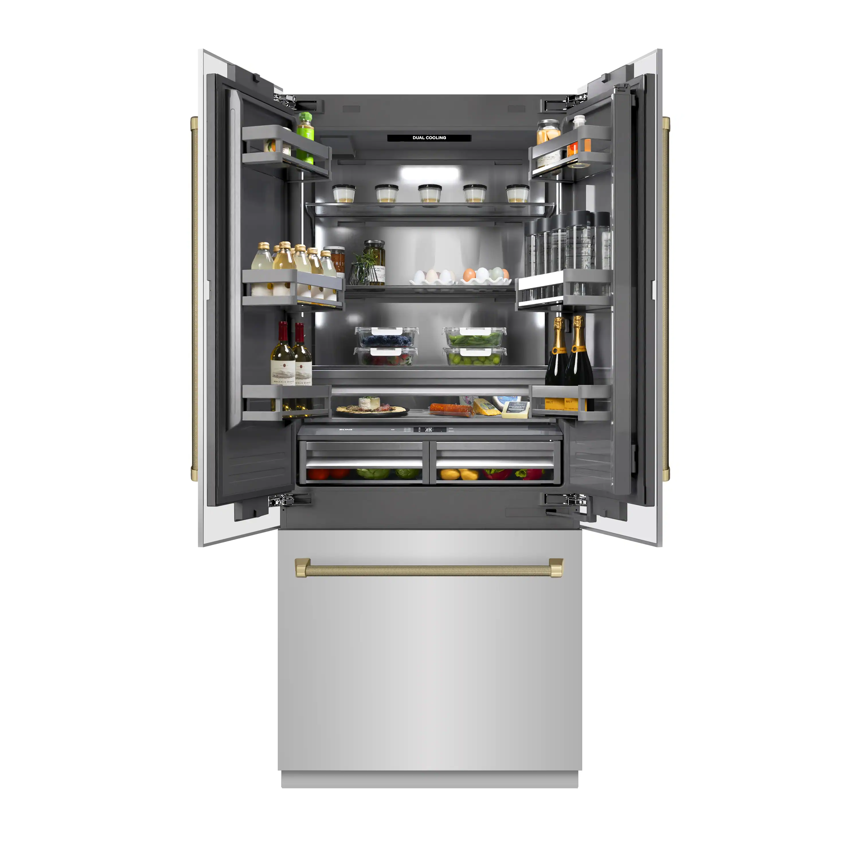 ZLINE Autograph 36-Inch French Door Built-In Refrigerator w/ Gray Interior and Bronze Helix Handles (GRBIVZ-30436KCB) - Image 22