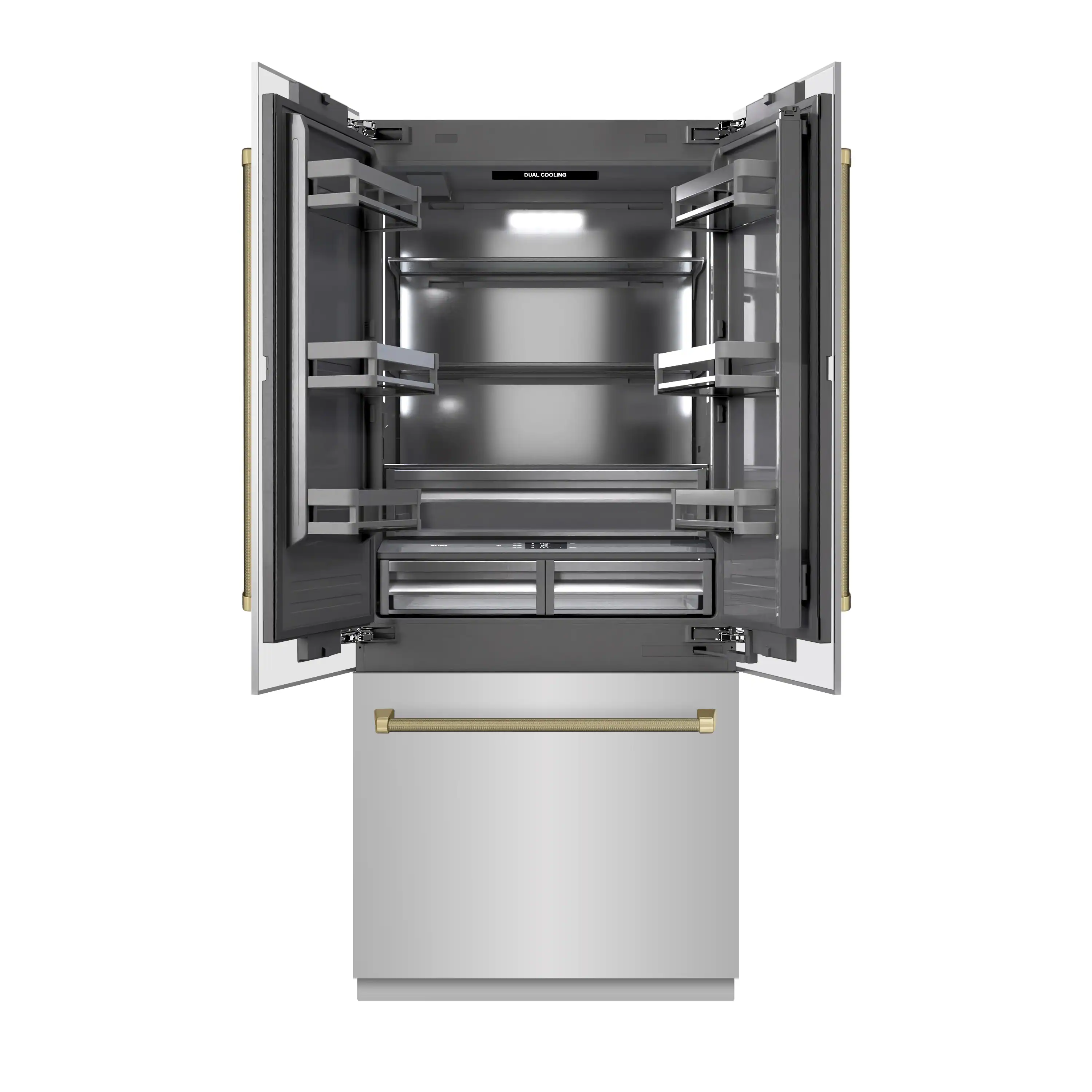 ZLINE Autograph 36-Inch French Door Built-In Refrigerator w/ Gray Interior and Bronze Helix Handles (GRBIVZ-30436KCB) - Image 4
