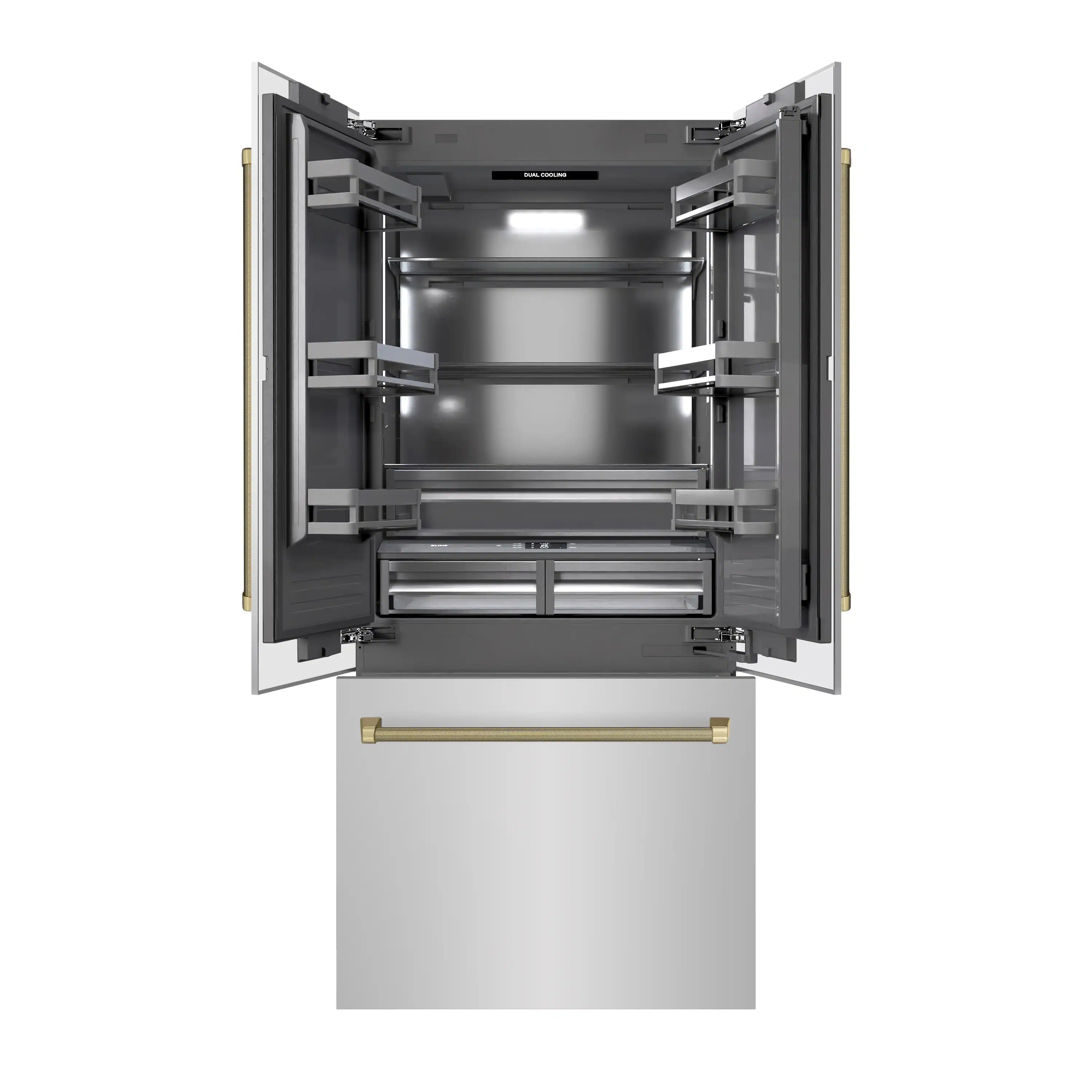 ZLINE Autograph 36-Inch French Door Built-In Refrigerator w/ Gray Interior and Bronze Helix Handles (GRBIVZ-30436KCB) - Image 5