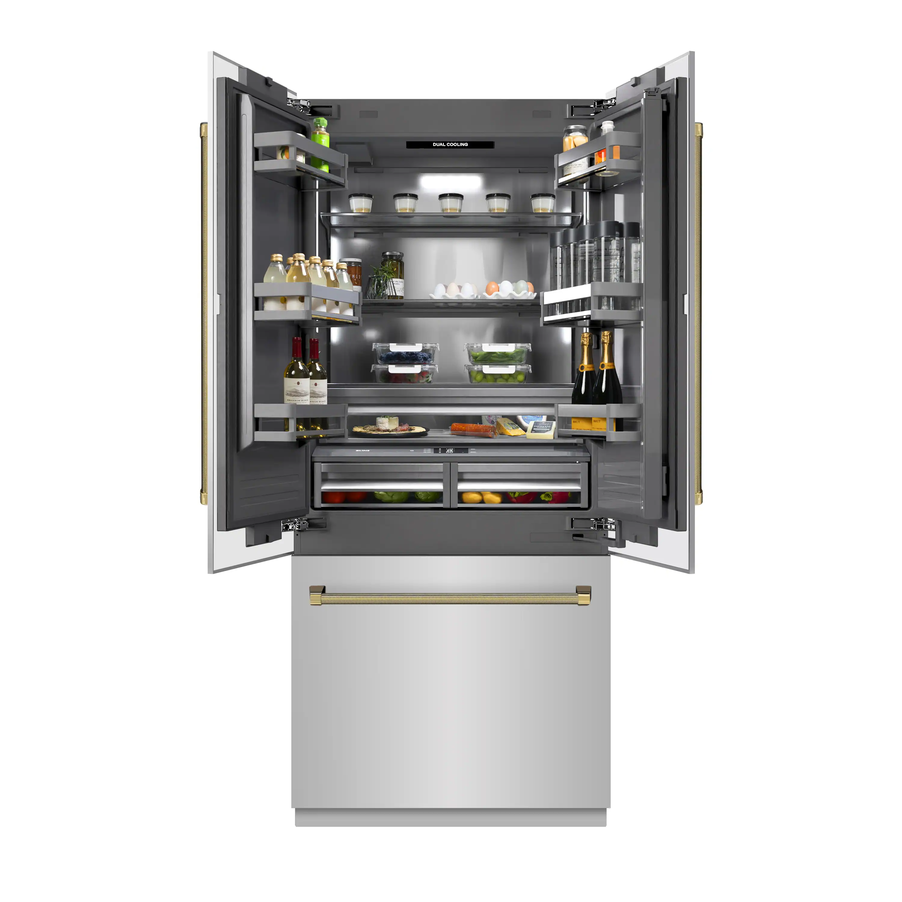 ZLINE Autograph 36-Inch French Door Built-In Refrigerator w/ Gray Interior and Gold Helix Handles (GRBIVZ-30436KG) - Image 4