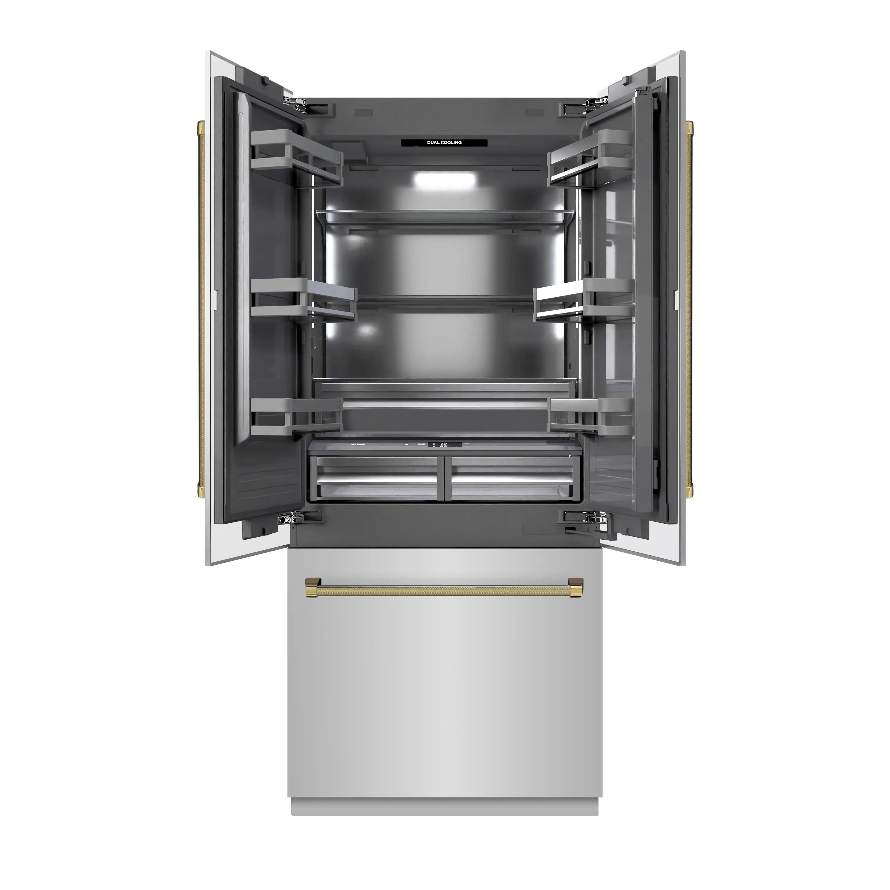 ZLINE Autograph 36-Inch French Door Built-In Refrigerator w/ Gray Interior and Gold Helix Handles (GRBIVZ-30436KG) - Image 5