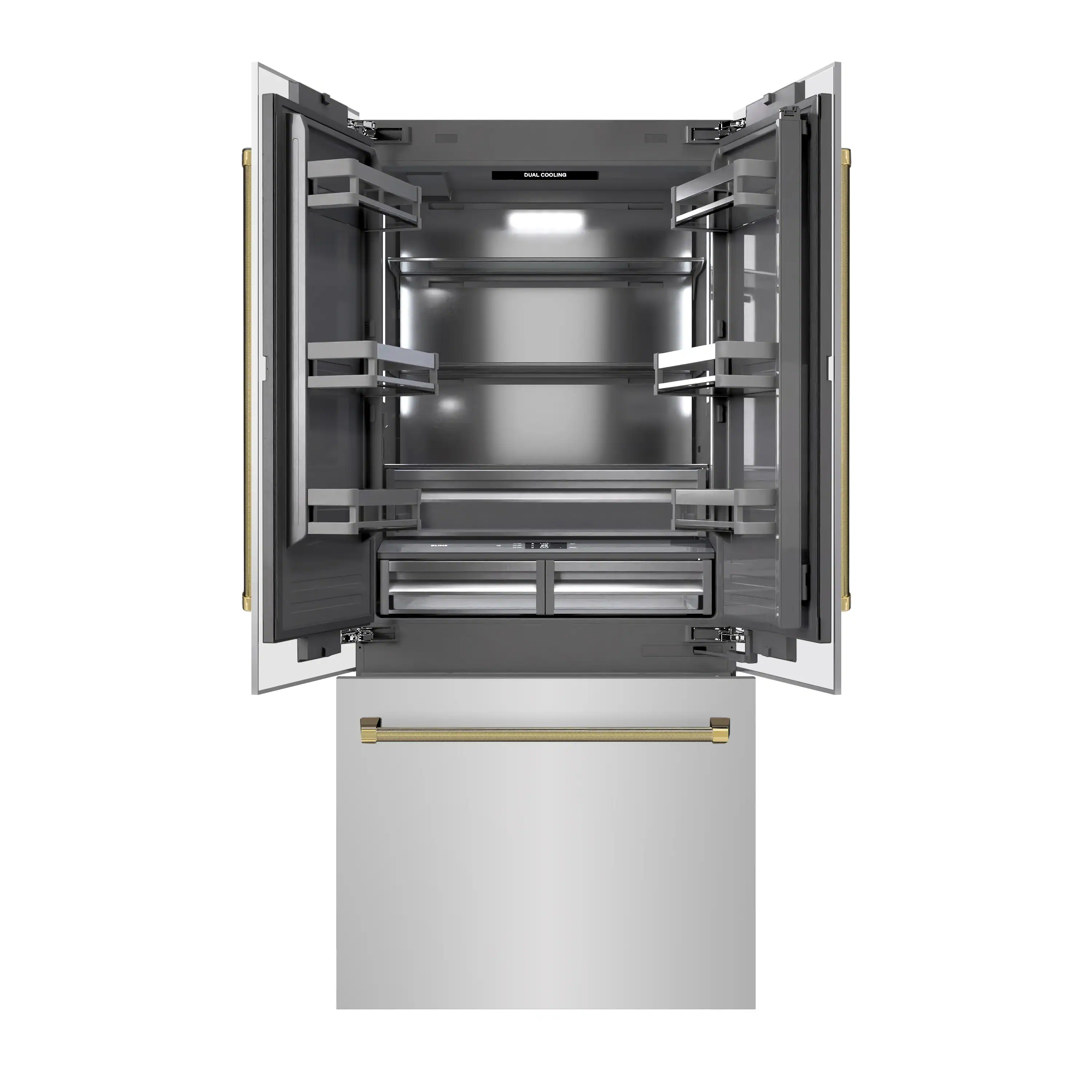 ZLINE Autograph 36-Inch French Door Built-In Refrigerator w/ Gray Interior and Gold Helix Handles (GRBIVZ-30436KG) - Image 6