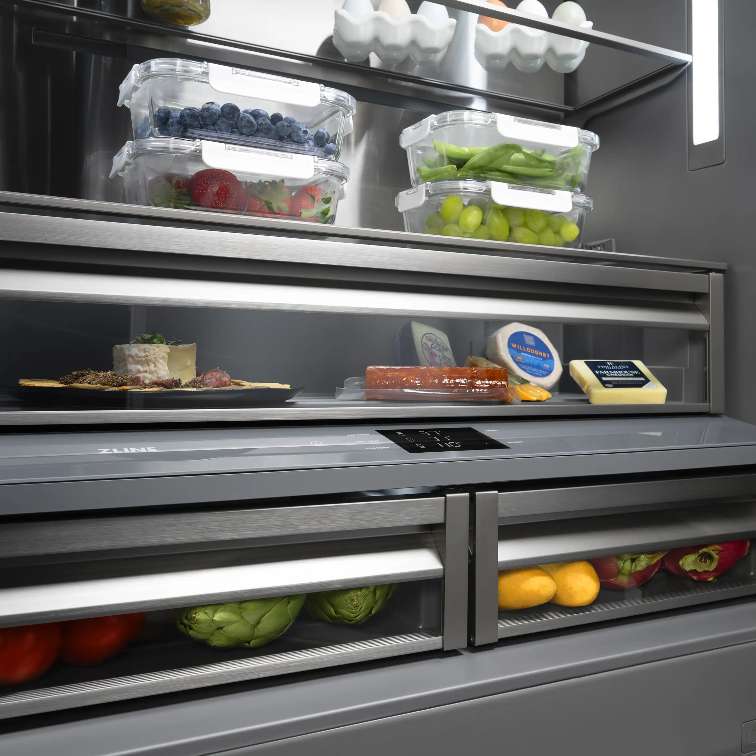 ZLINE Autograph 36-Inch French Door Built-In Refrigerator w/ Gray Interior and Nickel Helix Handles (GRBIVZ-30436KPN) - Image 19