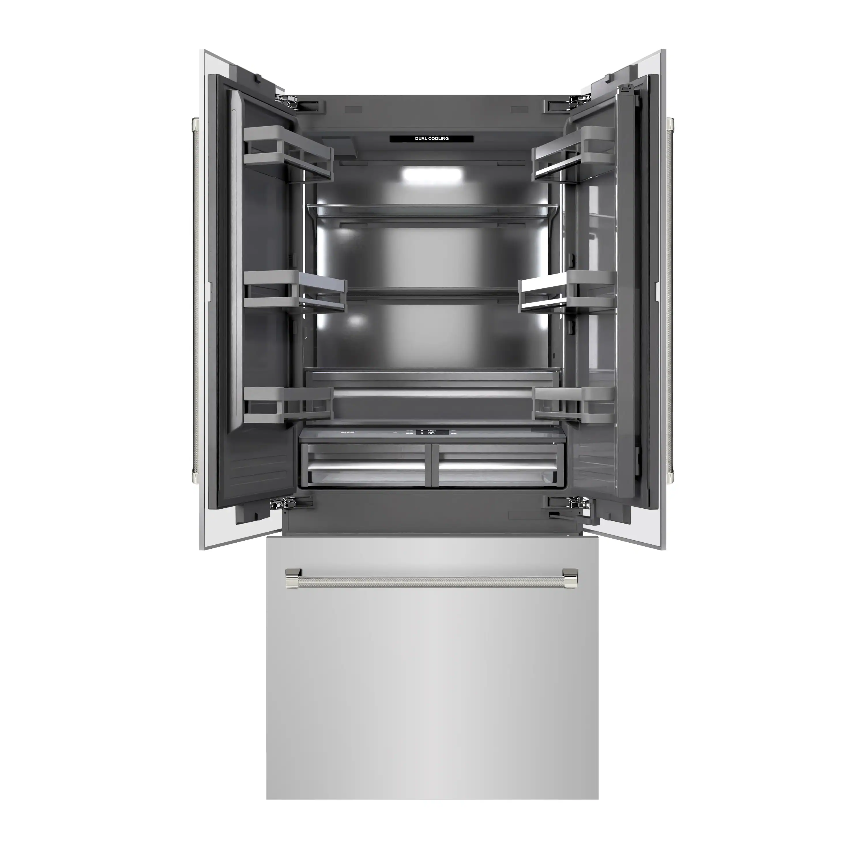 ZLINE Autograph 36-Inch French Door Built-In Refrigerator w/ Gray Interior and Nickel Helix Handles (GRBIVZ-30436KPN) - Image 4