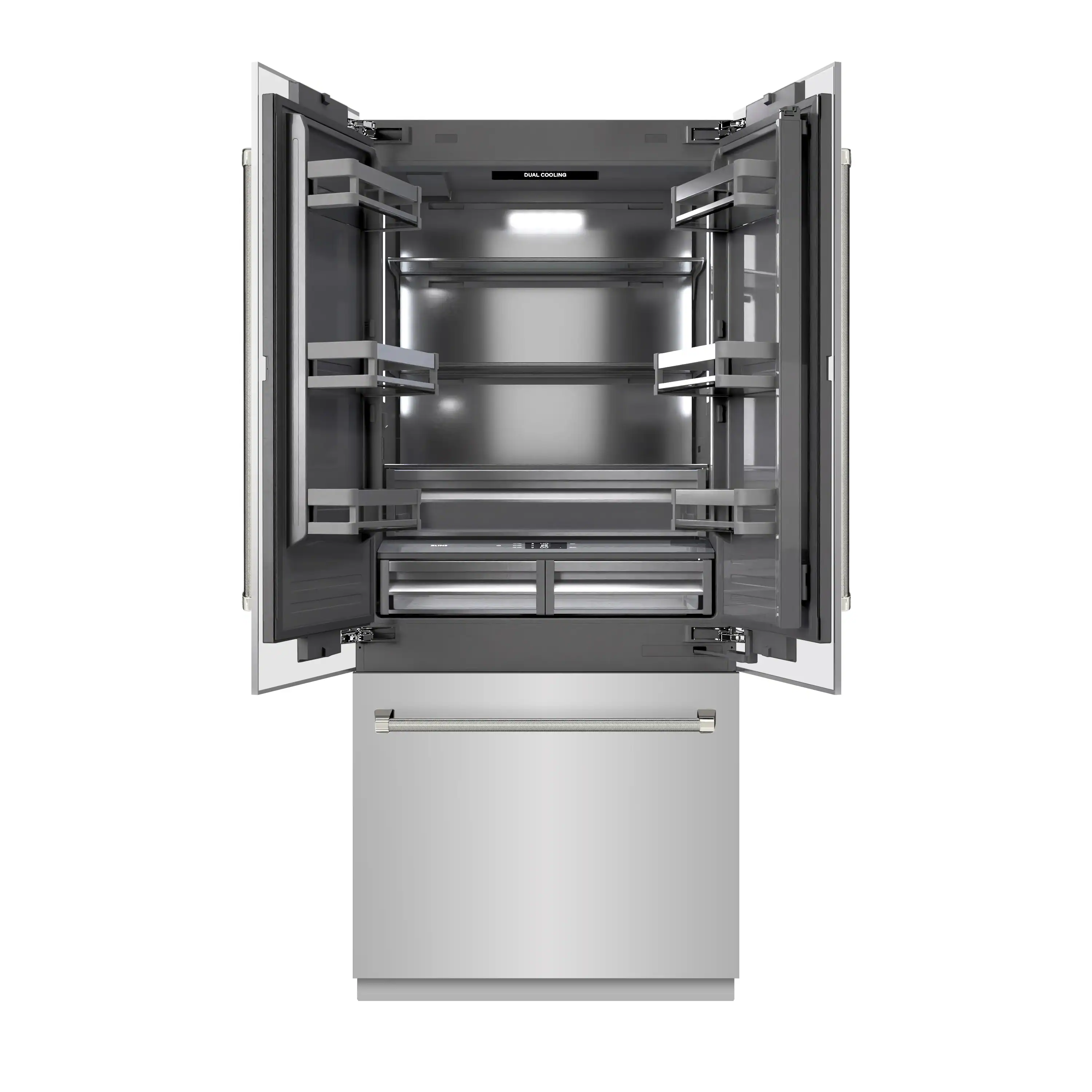 ZLINE Autograph 36-Inch French Door Built-In Refrigerator w/ Gray Interior and Nickel Helix Handles (GRBIVZ-30436KPN) - Image 5