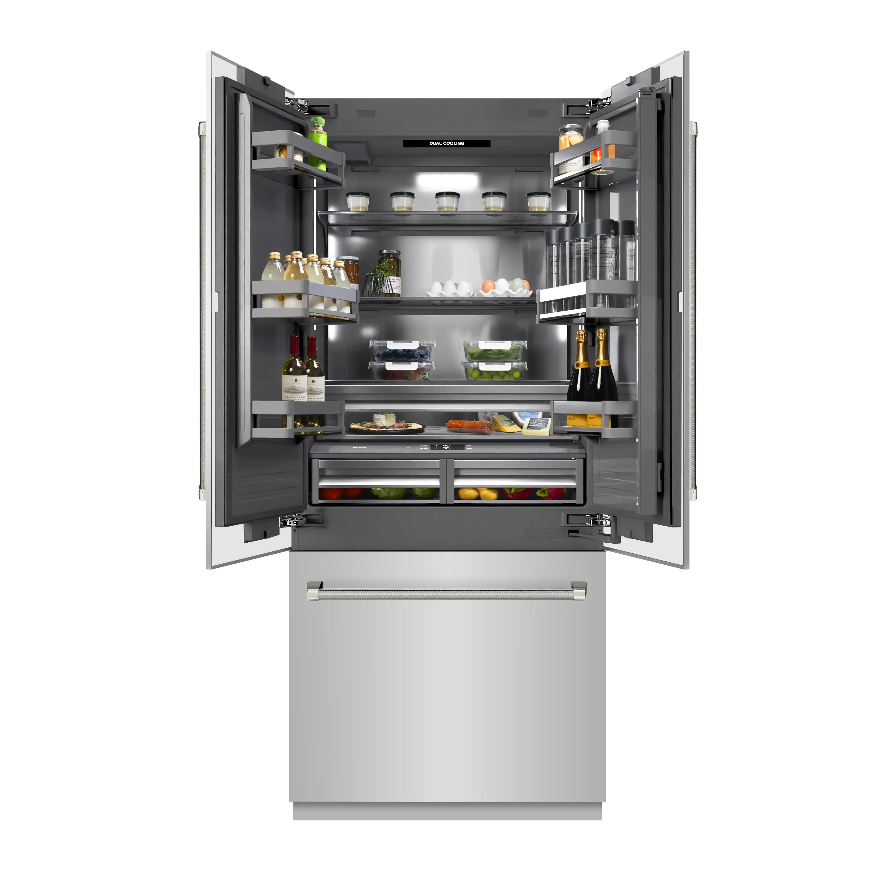 ZLINE Autograph 36-Inch French Door Built-In Refrigerator w/ Gray Interior and Nickel Helix Handles (GRBIVZ-30436KPN) - Image 7