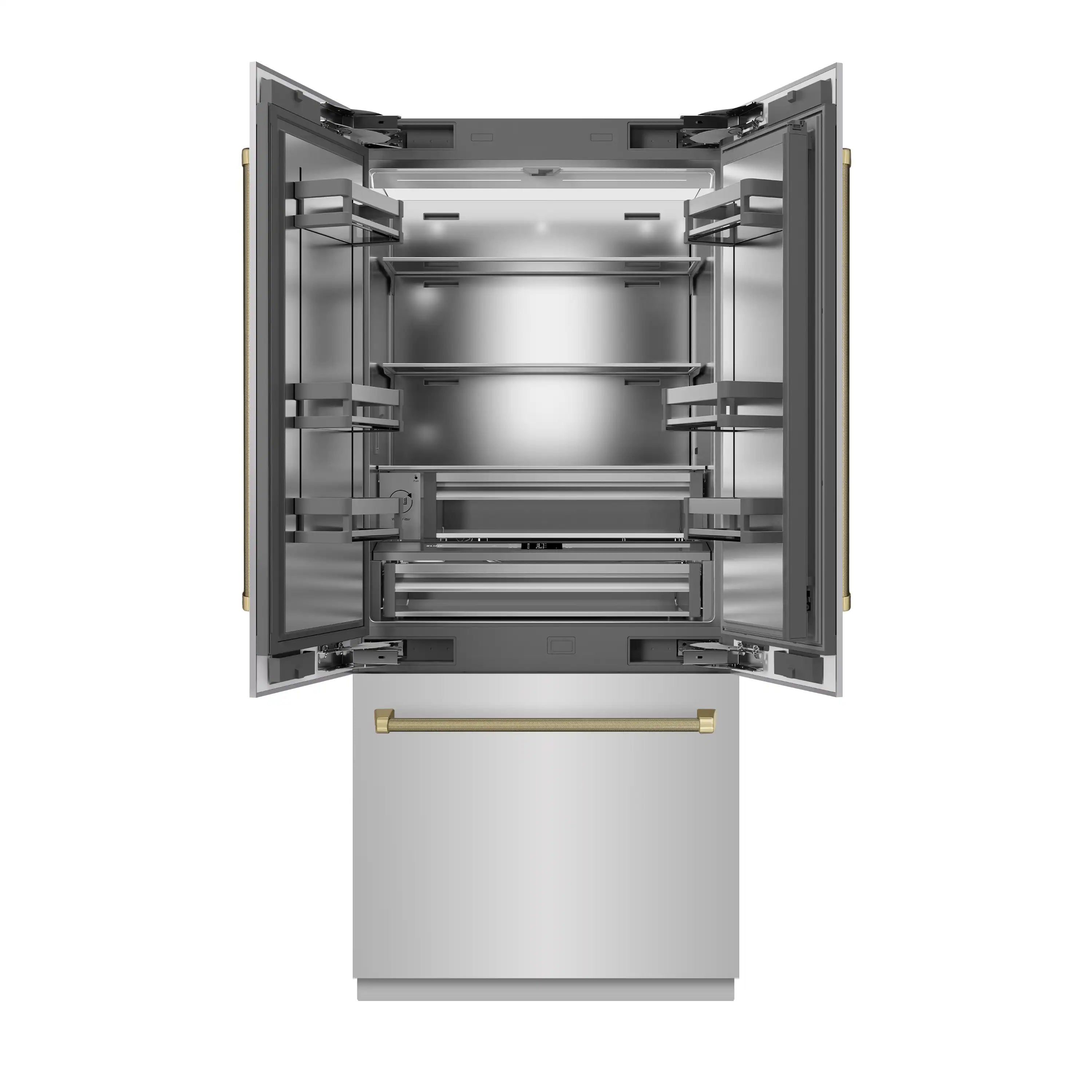 ZLINE Autograph 36-Inch French Door Refrigerator with Stainless Interior and Bronze Helix Handles (SRBIVZ-30436KCB) - Image 5