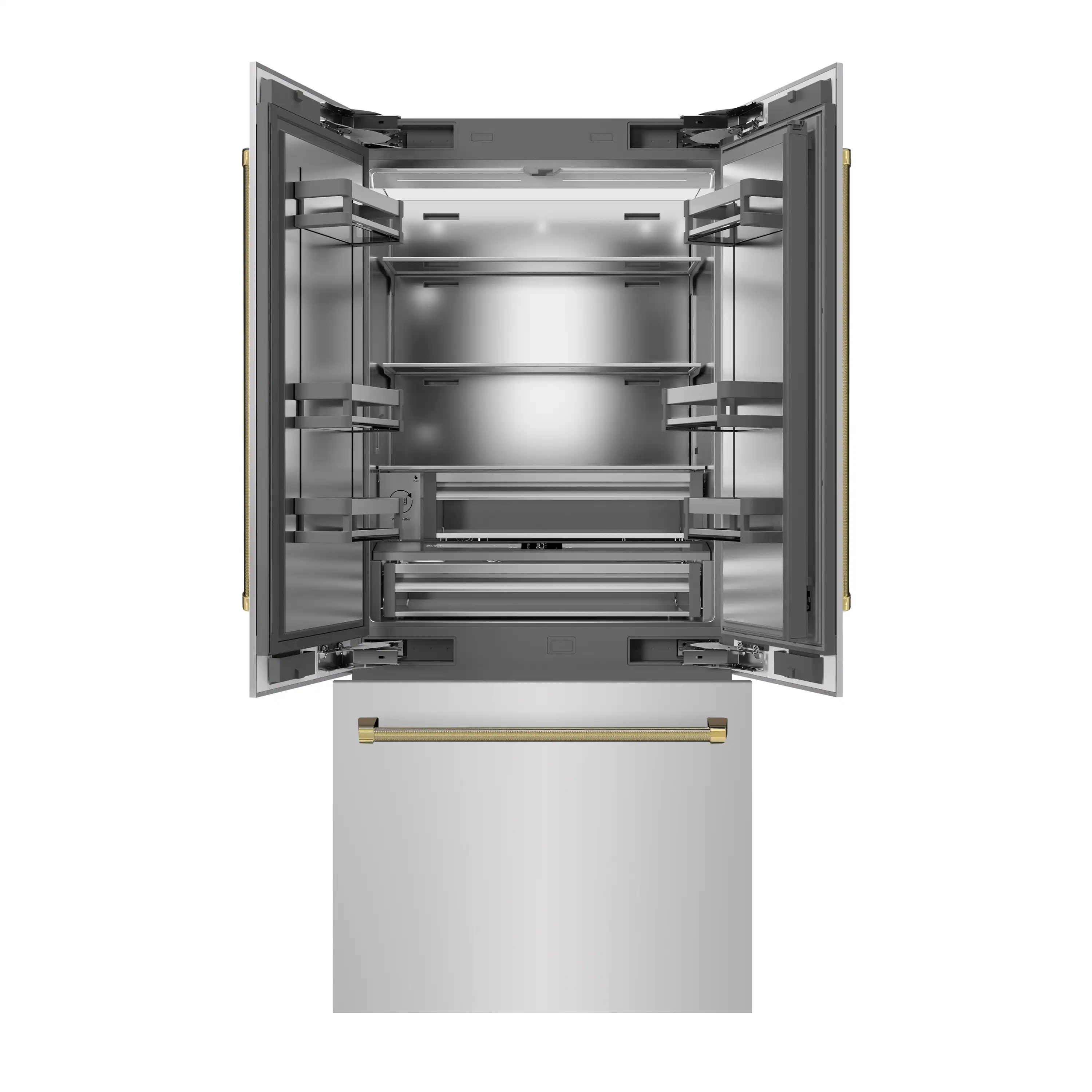 ZLINE Autograph 36-Inch French Door Refrigerator with Stainless Interior and Gold Helix Handles (SRBIVZ-30436KG) - Image 4