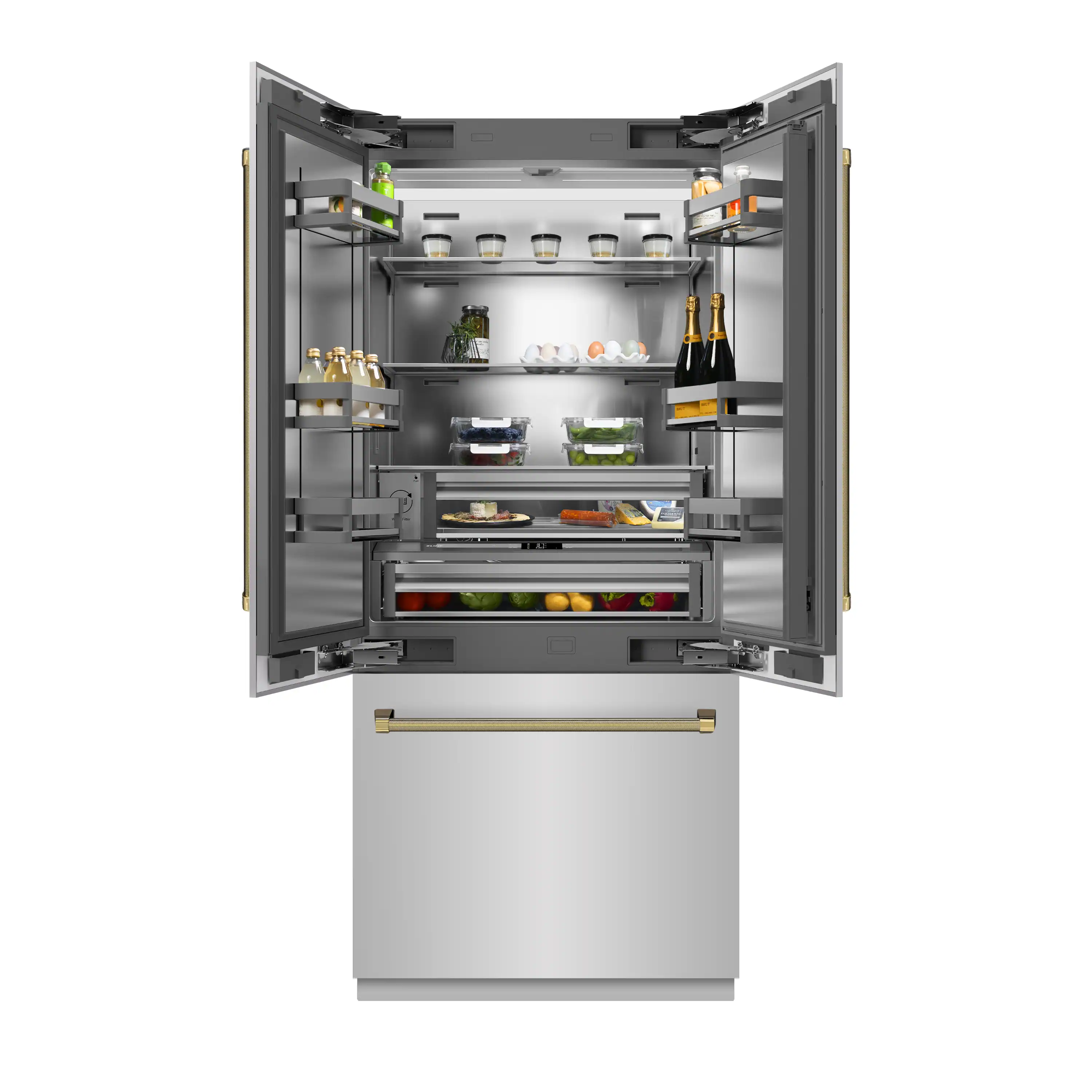 ZLINE Autograph 36-Inch French Door Refrigerator with Stainless Interior and Gold Helix Handles (SRBIVZ-30436KG) - Image 5